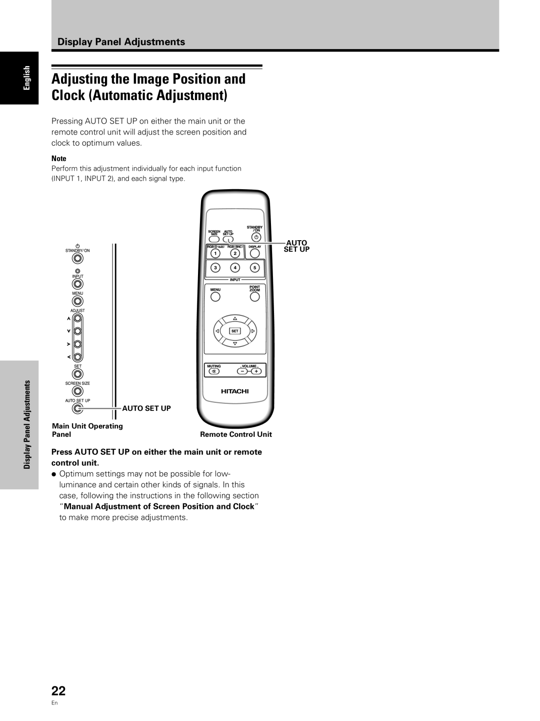 Hitachi CMP5000WXU, CMP5000WXJ user manual Adjusting the Image Position and Clock Automatic Adjustment 