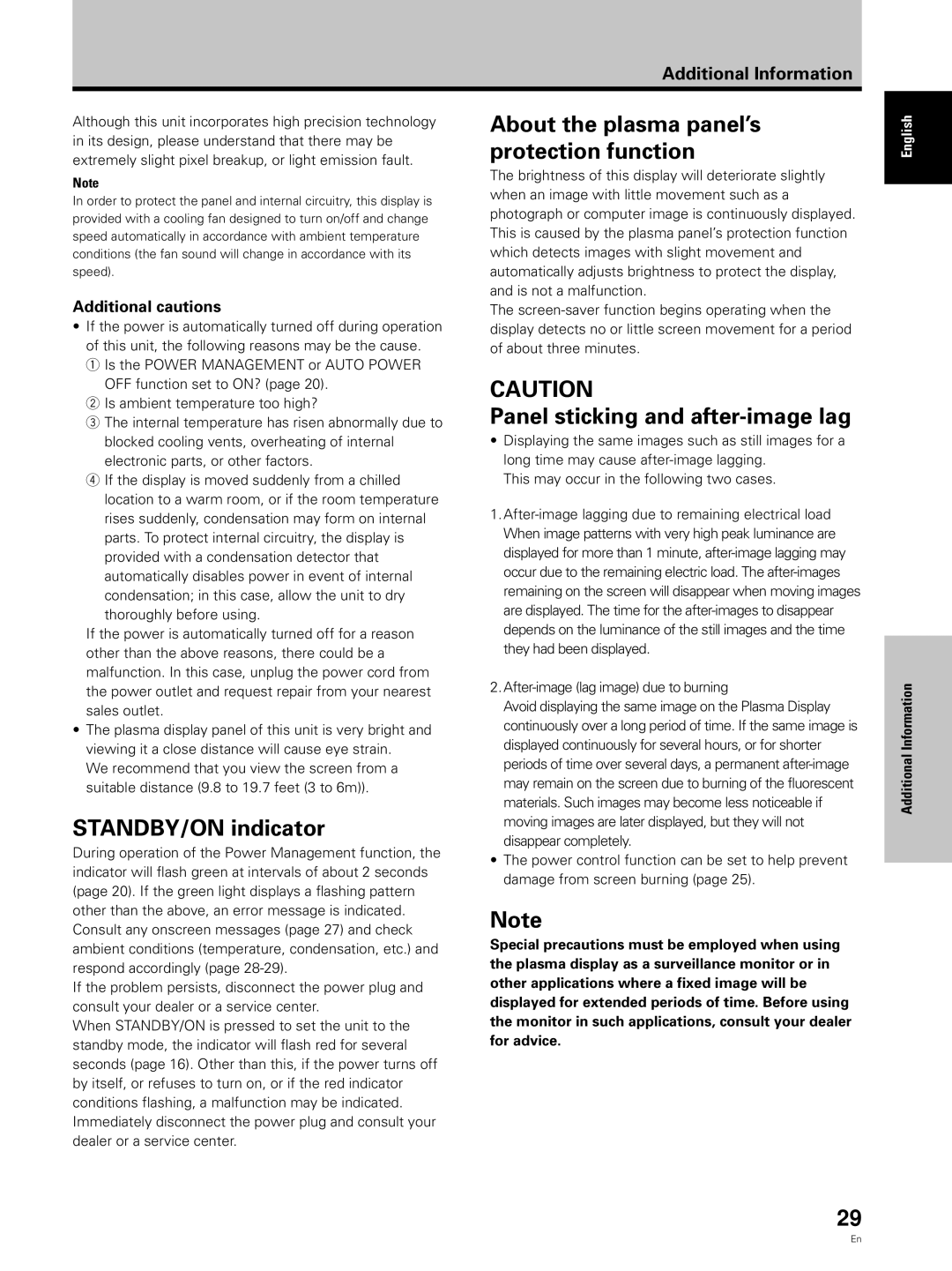 Hitachi CMP5000WXJ, CMP5000WXU user manual STANDBY/ON indicator, Panel sticking and after-image lag, Additional cautions 