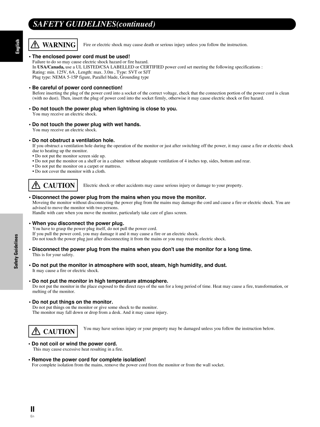 Hitachi CMP5000WXU, CMP5000WXJ user manual Safety Guidelines 