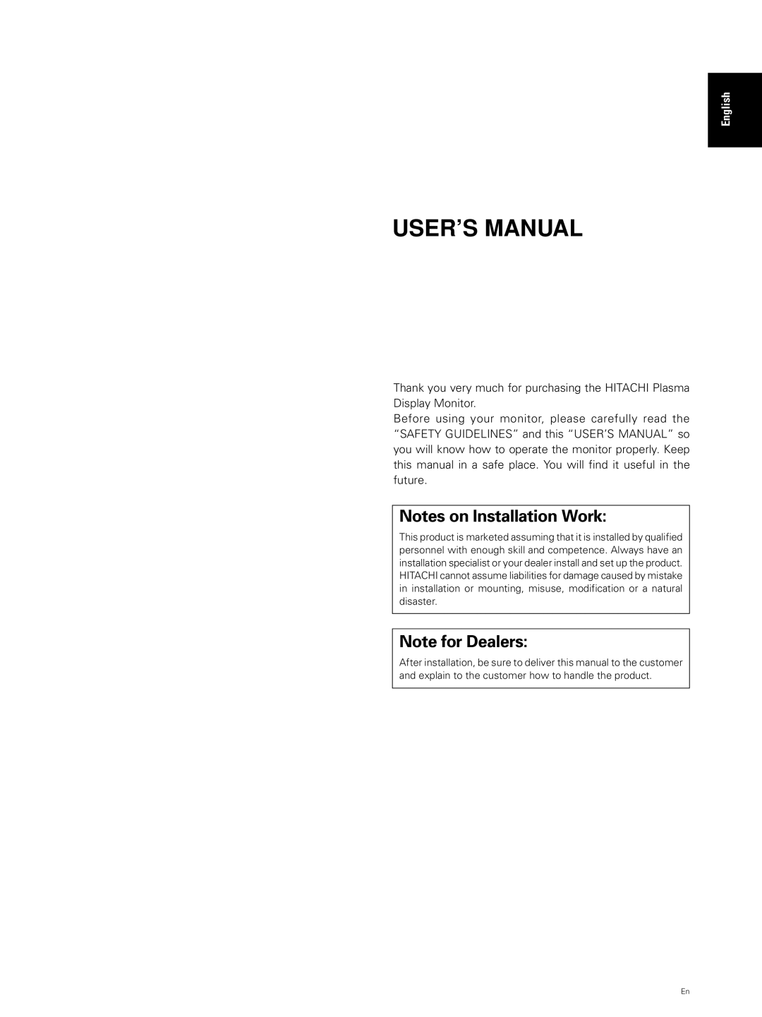 Hitachi CMP5000WXJ, CMP5000WXU user manual USER’S Manual 