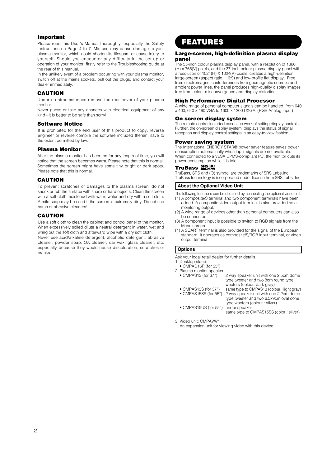 Hitachi CMP5500, 55PMA550E, 37PD5000, 55PD5000 user manual Features 