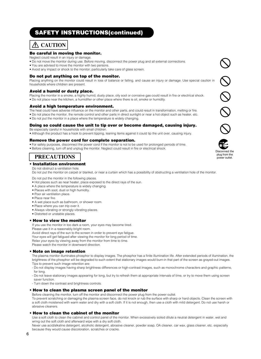 Hitachi CMP5500, 55PMA550E, 37PD5000, 55PD5000 user manual Safety Instructions 