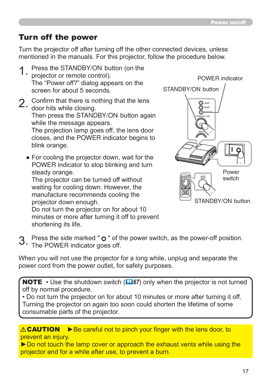 Hitachi CP-A200 user manual Turn off the power 