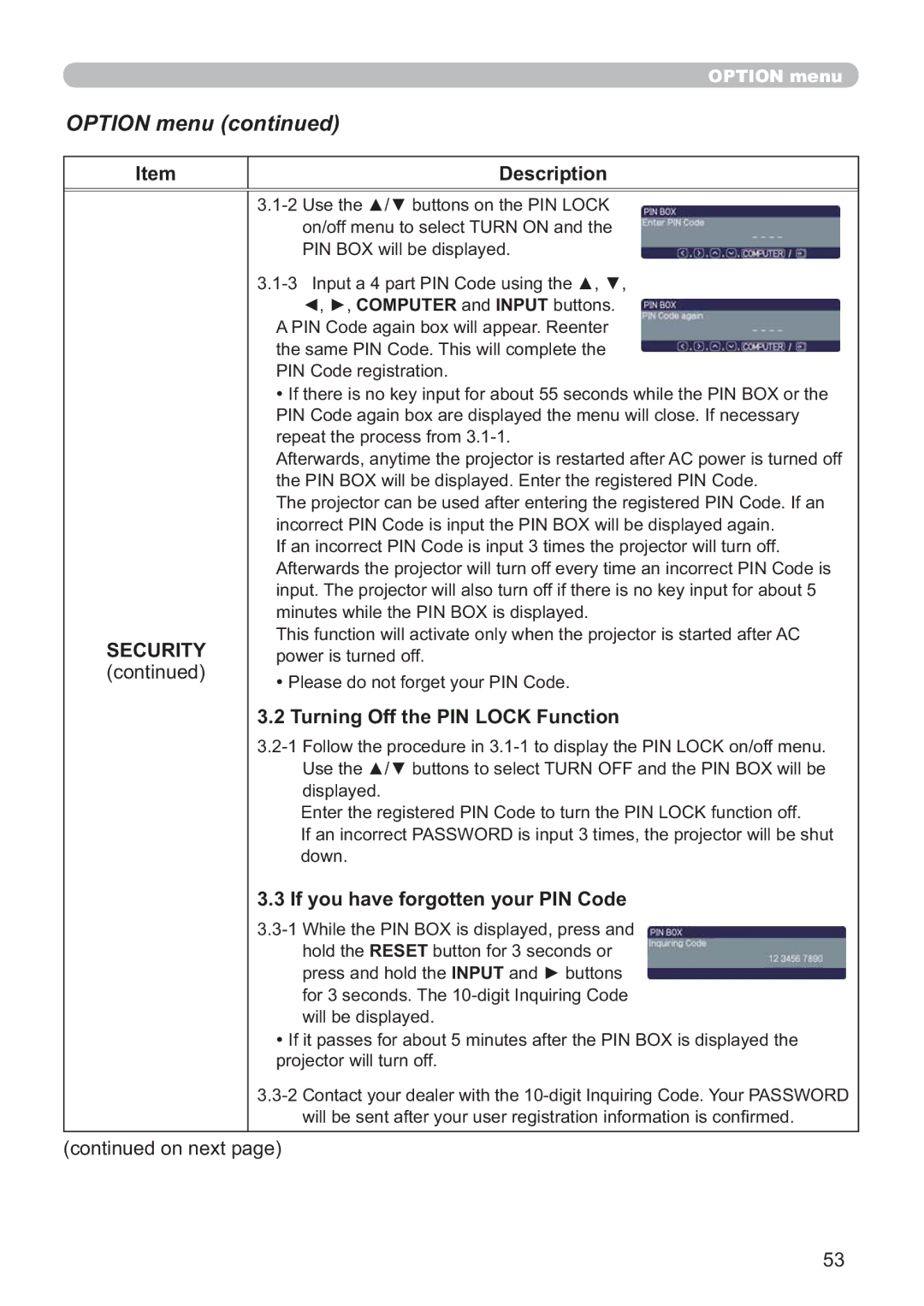 Hitachi CP-A200 Turning Off the PIN Lock Function, If you have forgotten your PIN Code, SurmhfwruZlooWxuqRii 