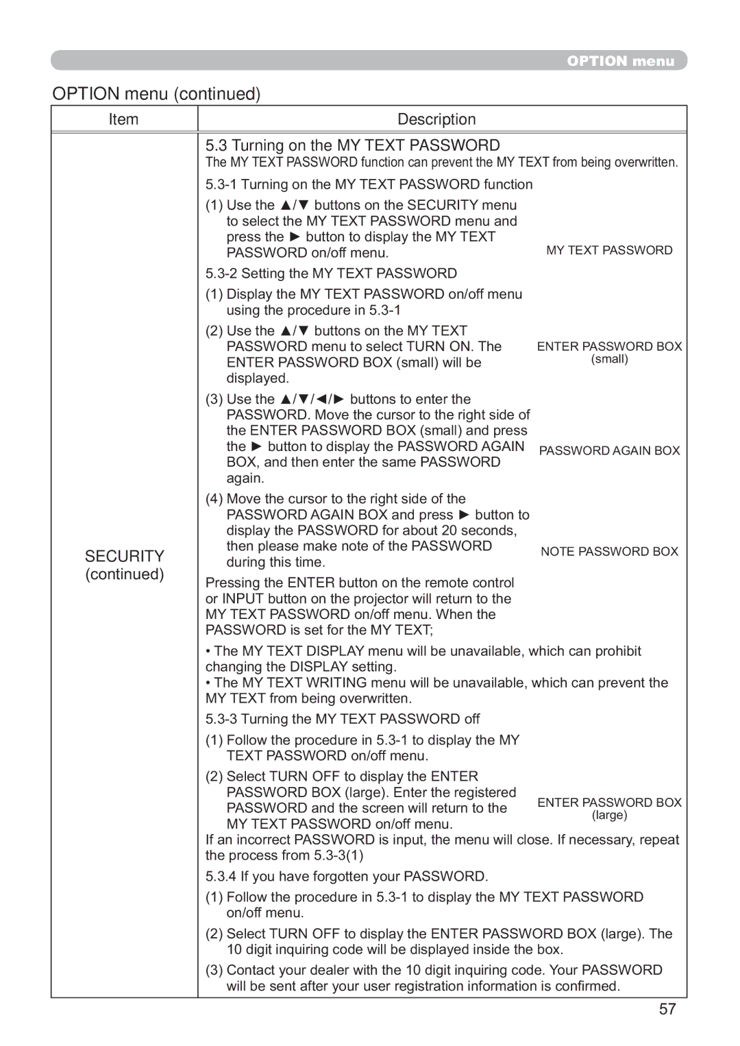 Hitachi CP-A200 user manual Turning on the MY Text Password, Djdlq, GxulqjWklvWlph 