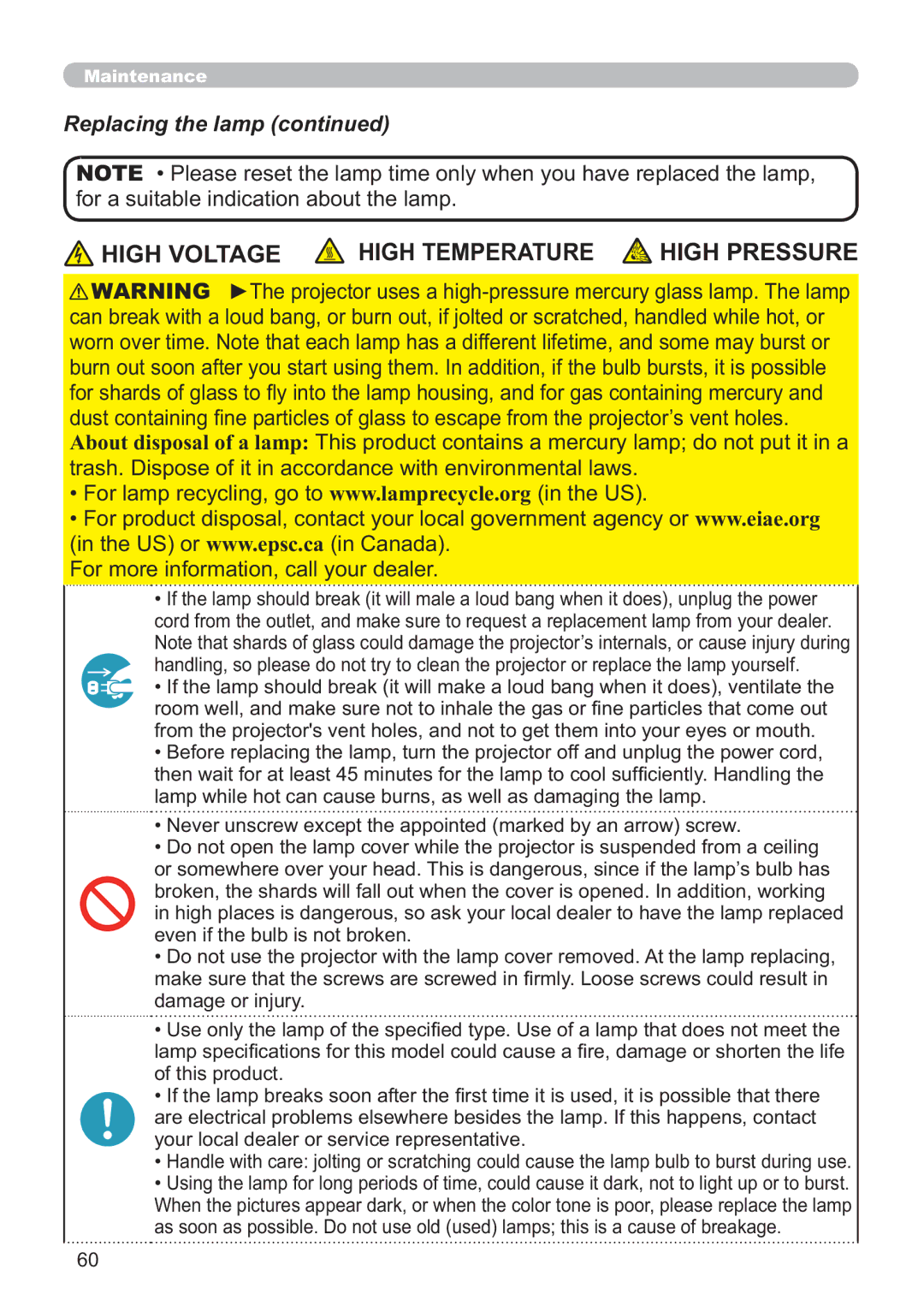 Hitachi CP-A200 user manual Replacing the lamp, IruDVxlwdeohLqglfdwlrqDerxwWkhOdps 