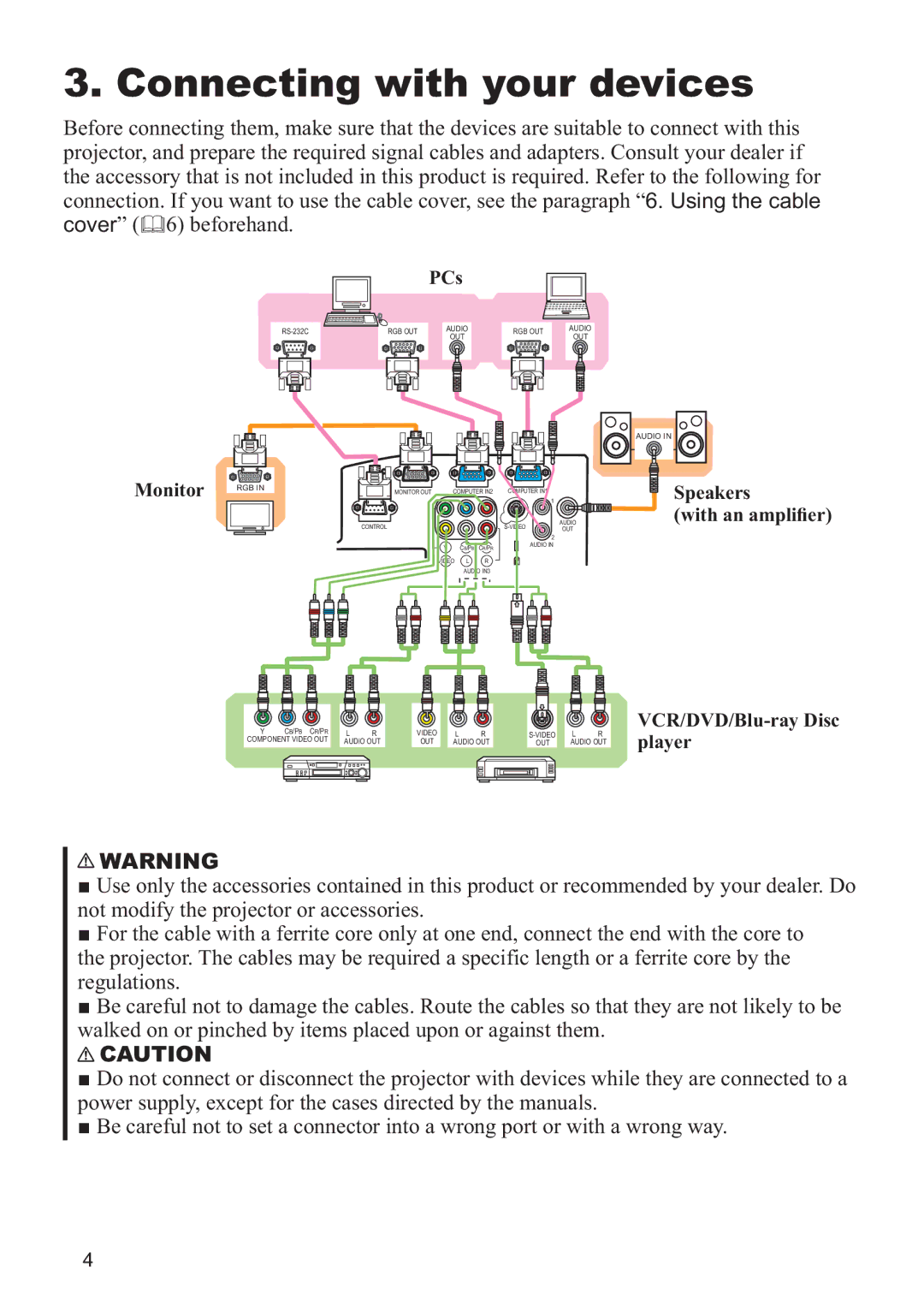 Hitachi CP-A200 user manual Connecting with your devices, Speakers 