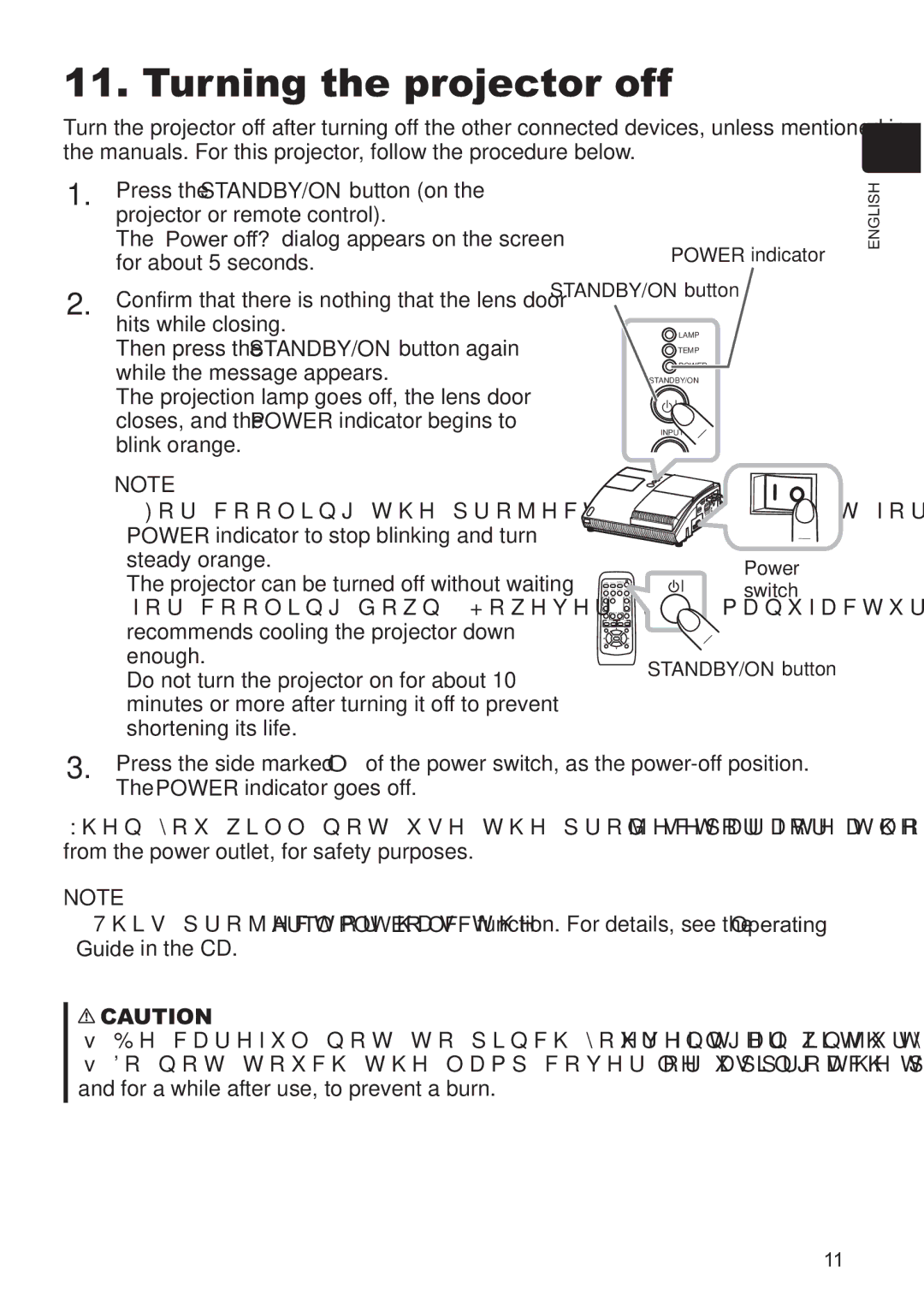 Hitachi CP-A200 user manual Turning the projector off, STANDBY/ON button 