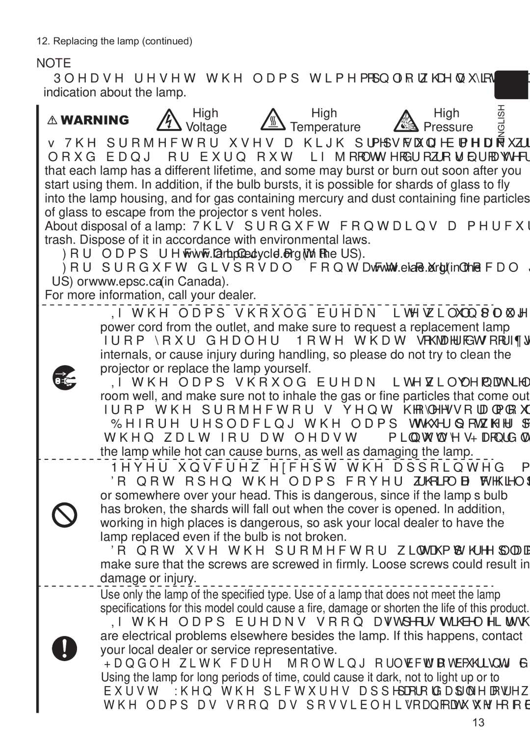 Hitachi CP-A200 user manual High Voltage Temperature 