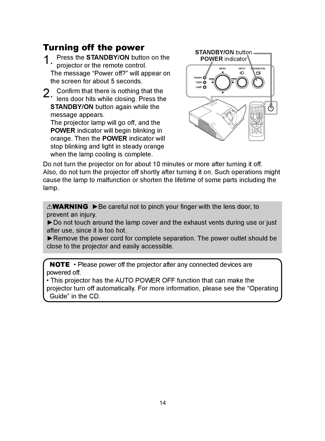 Hitachi CP-A300N user manual Turning off the power 