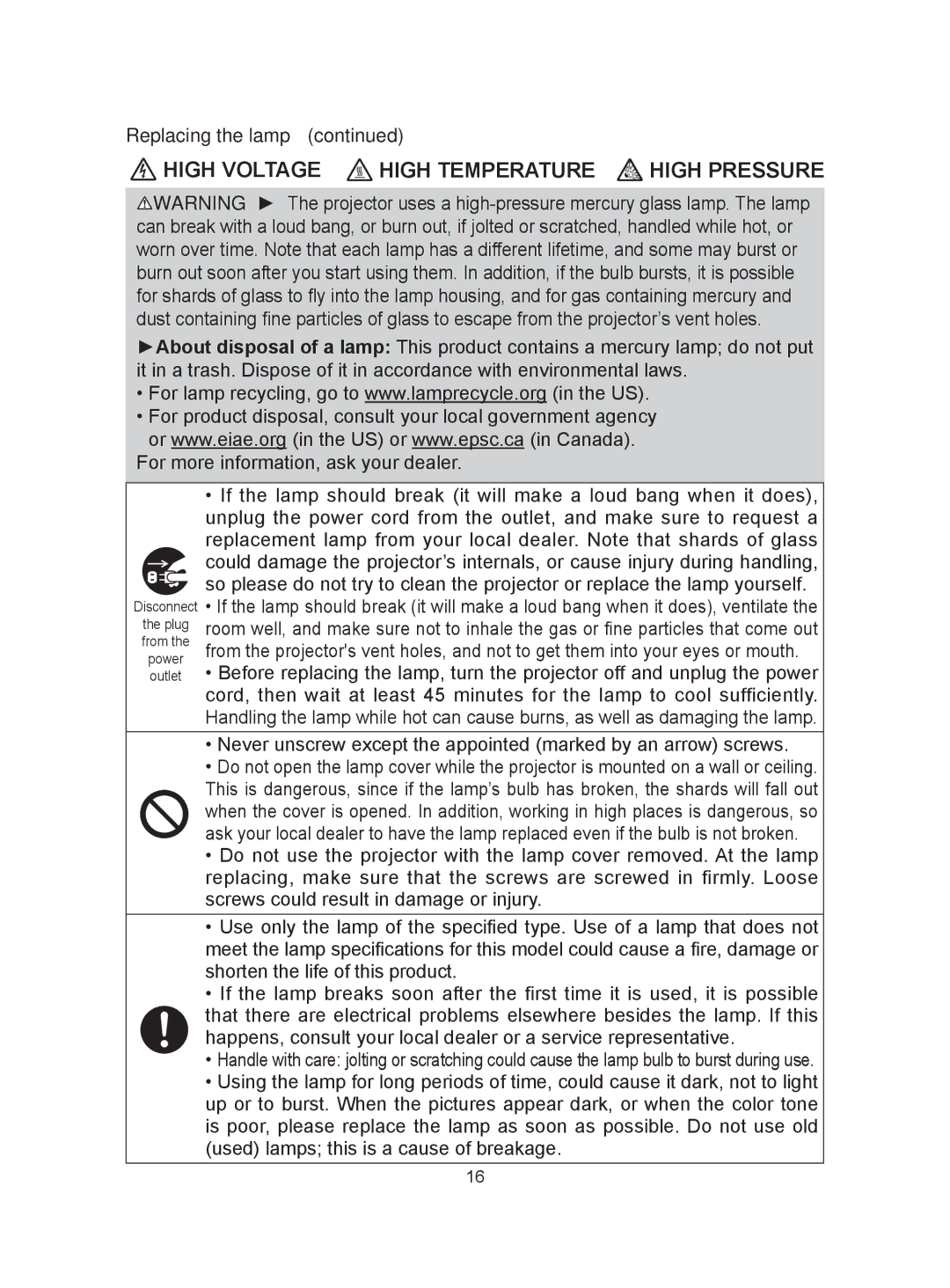 Hitachi CP-A300N user manual High Voltage High Temperature 