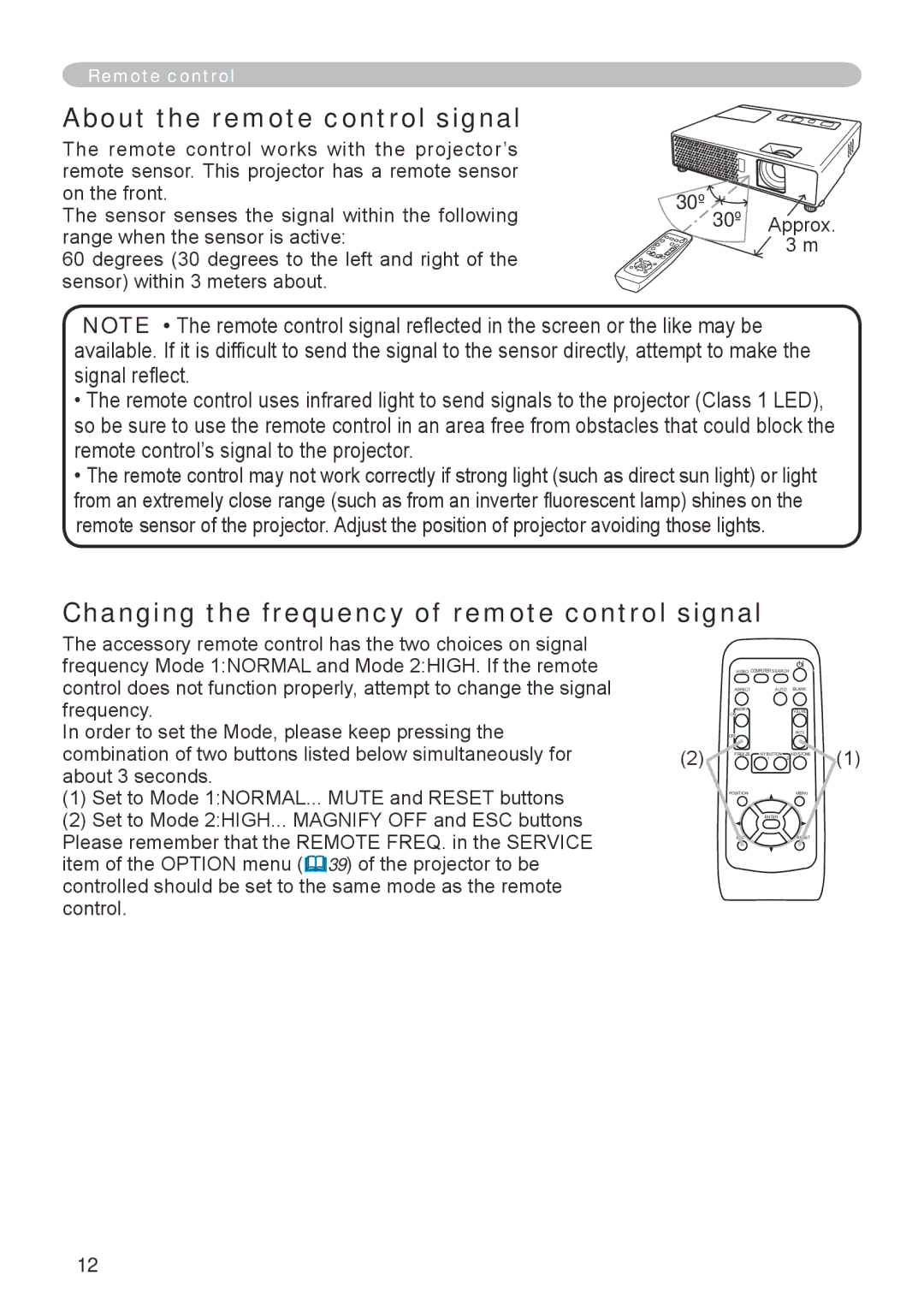 Hitachi CP-RX70 user manual About the remote control signal, Changing the frequency of remote control signal 