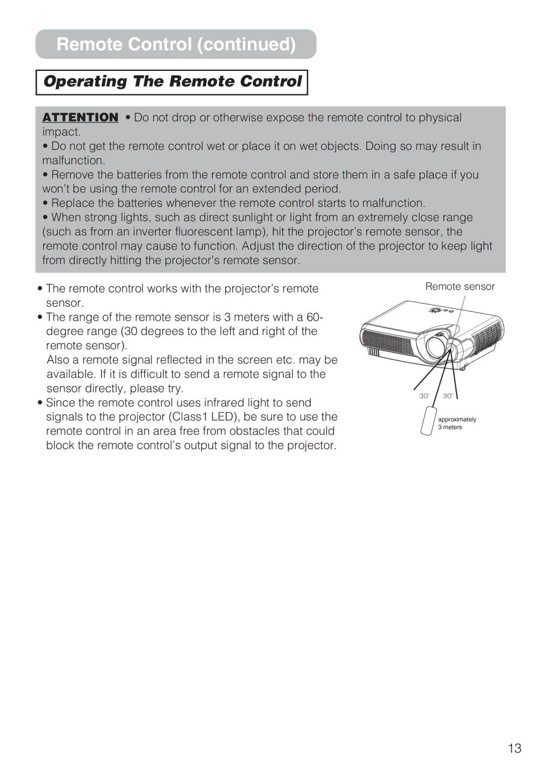 Hitachi CP-S210T, CP-S210F user manual Operating The Remote Control 