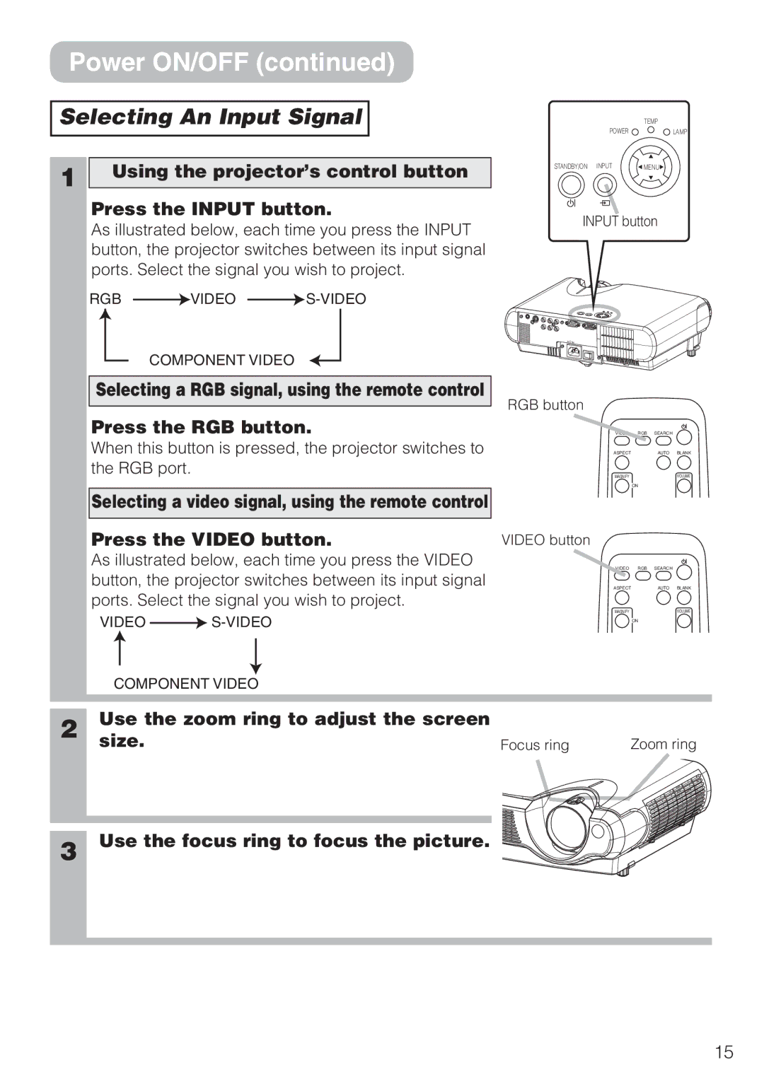 Hitachi CP-S210T, CP-S210F user manual Selecting An Input Signal 