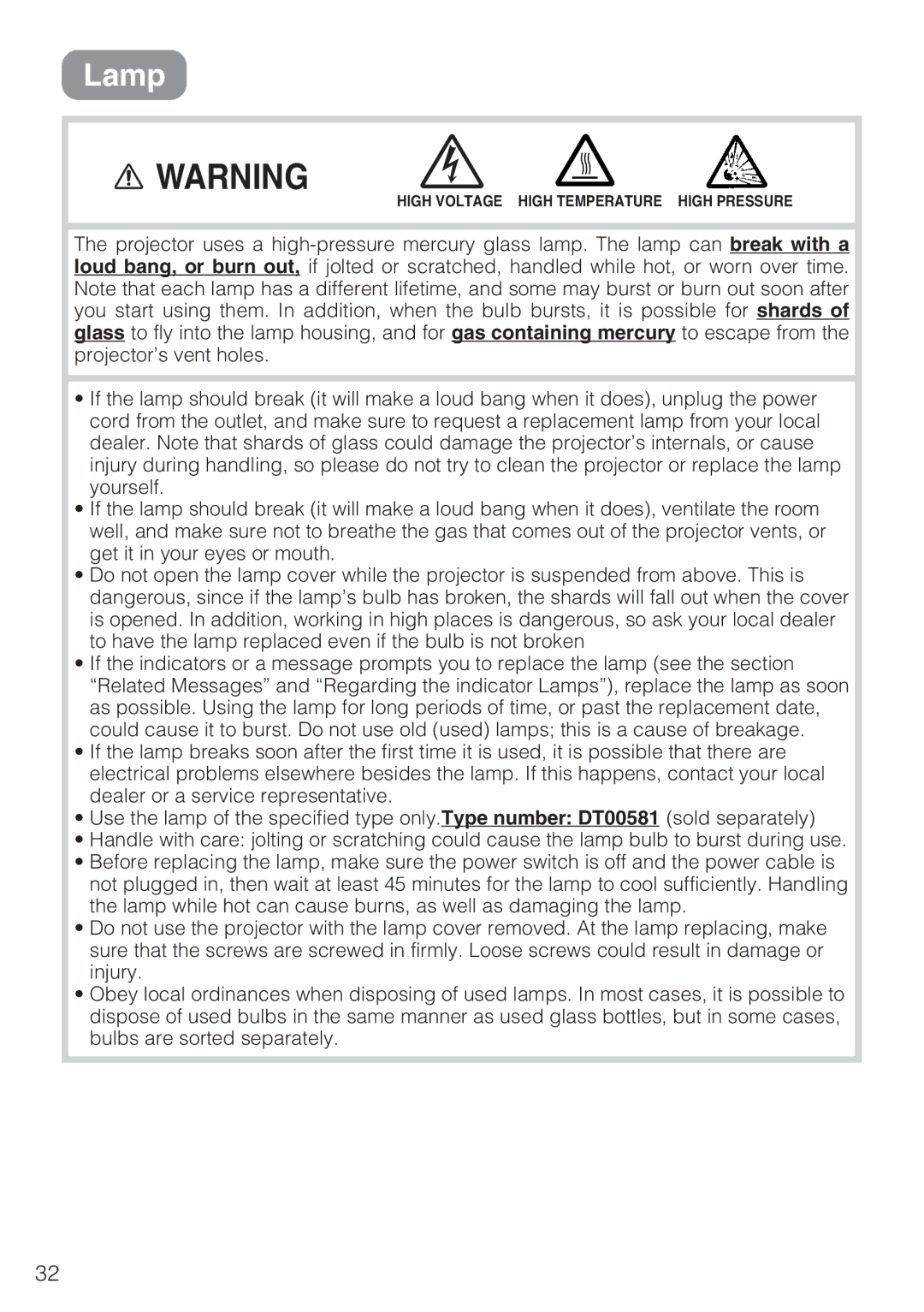 Hitachi CP-S210F, CP-S210T user manual Lamp 