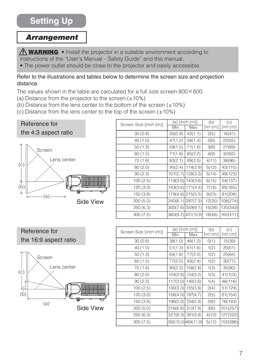 Hitachi CP-S210T, CP-S210F user manual Setting Up, Arrangement 