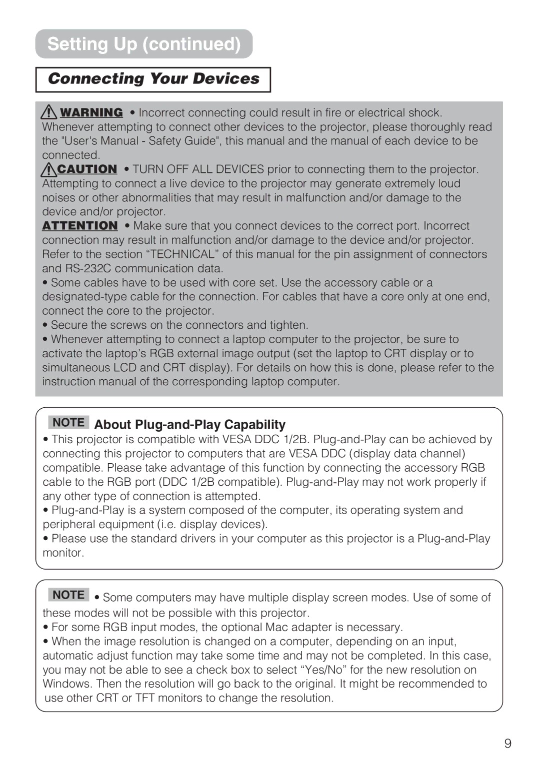 Hitachi CP-S210T, CP-S210F user manual Connecting Your Devices 