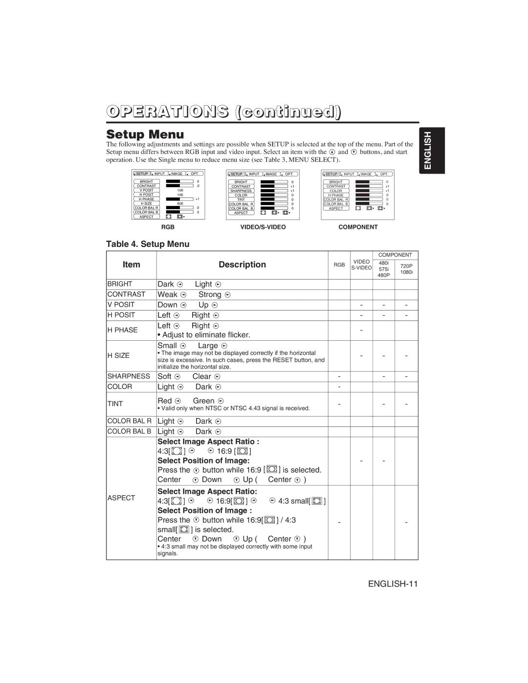 Hitachi CP-S225W, CP-X275W user manual Setup Menu, Select Image Aspect Ratio, Select Position of Image 