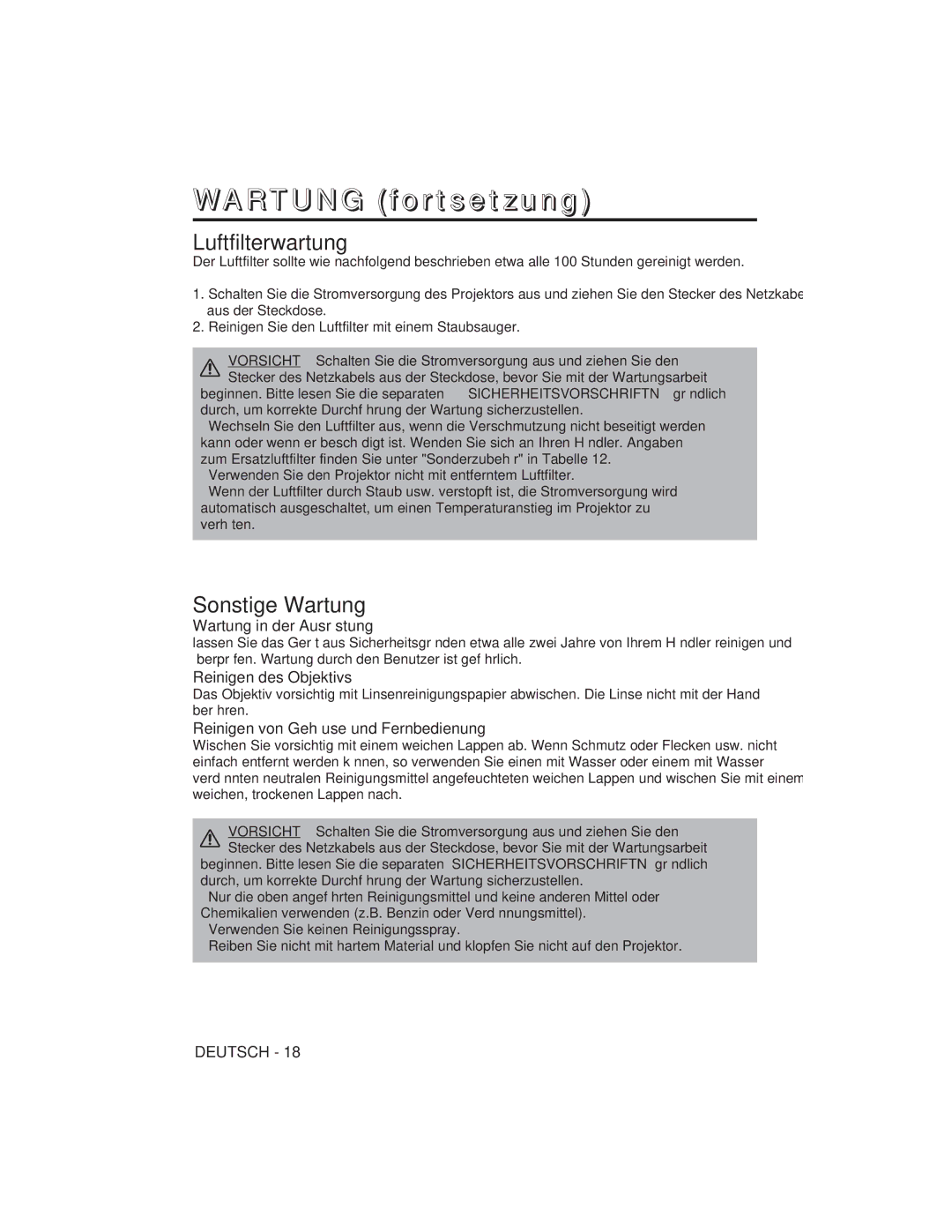 Hitachi CP-X275W, CP-S225W Luftfilterwartung, Sonstige Wartung, Wartung in der Ausrüstung, Reinigen des Objektivs 