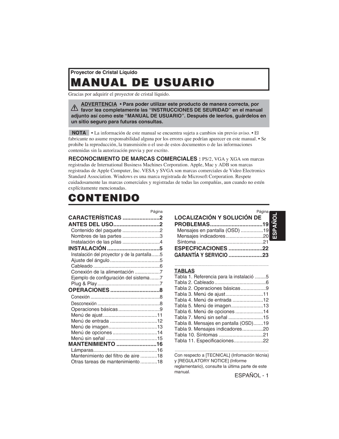 Hitachi CP-S225W, CP-X275W user manual Contenido, Localización Y Solución DE 