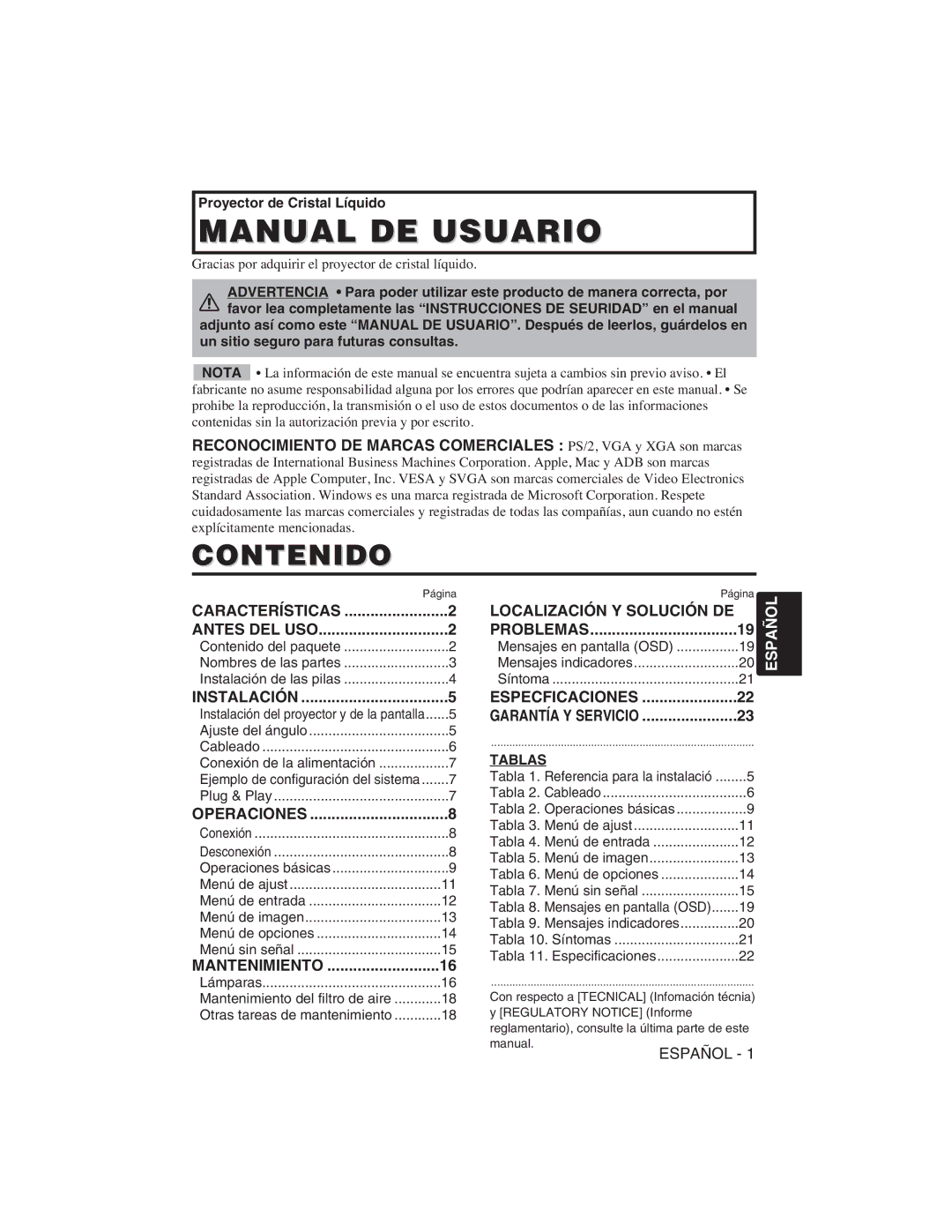 Hitachi CP-S225W user manual Contenido, Localización Y Solución DE 