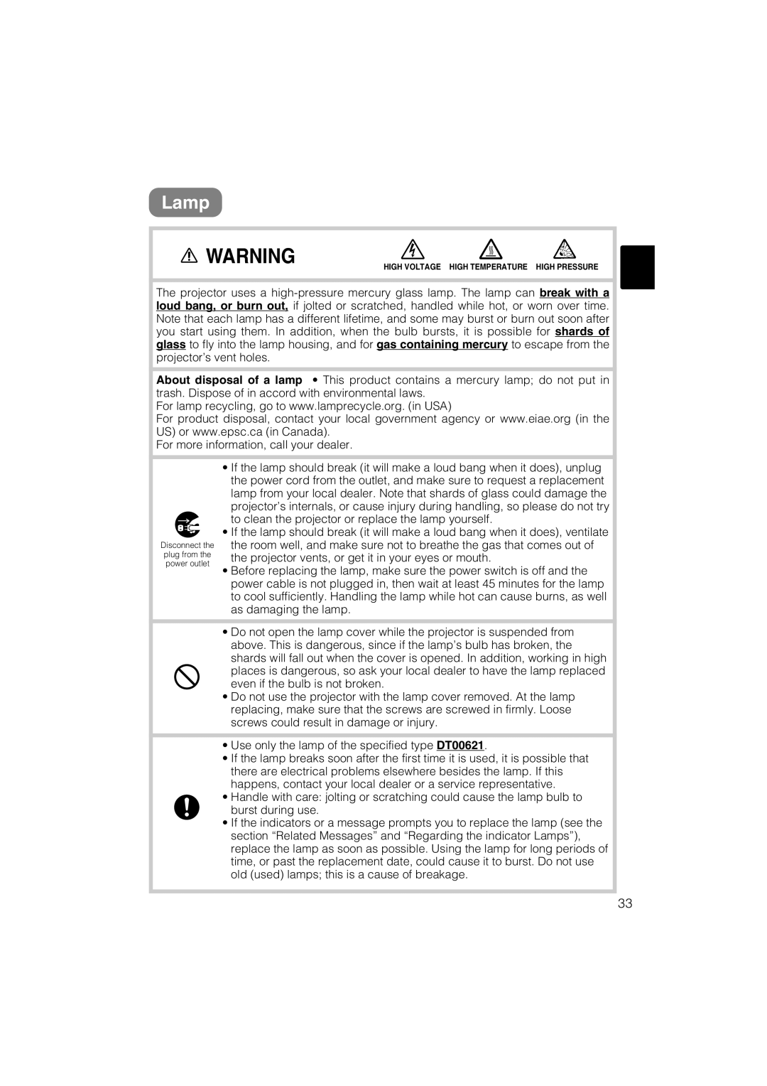 Hitachi CP-S235 user manual Lamp 