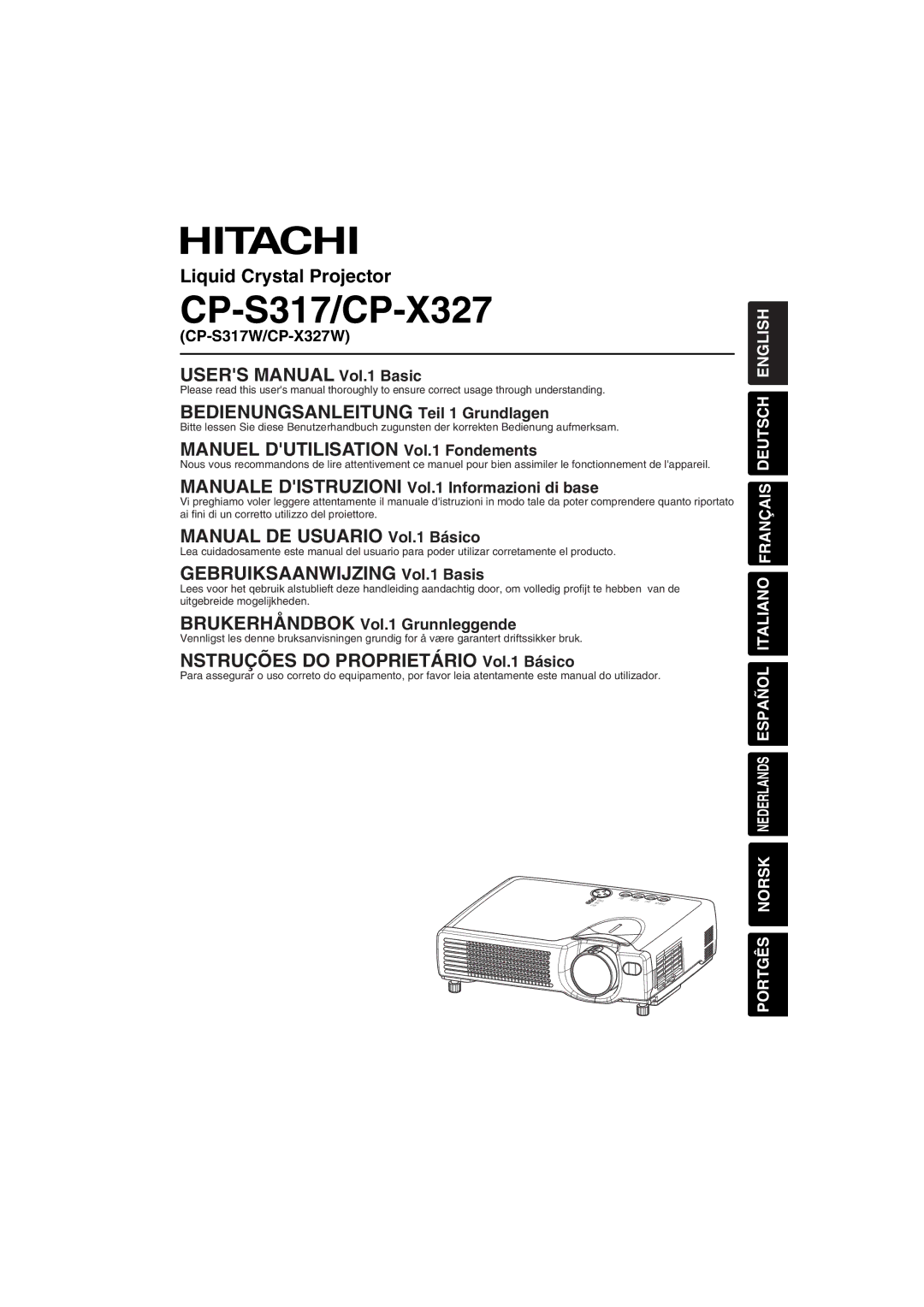 Hitachi user manual CP-S317W/CP-X327W, Manuale Distruzioni Vol.1 Informazioni di base 