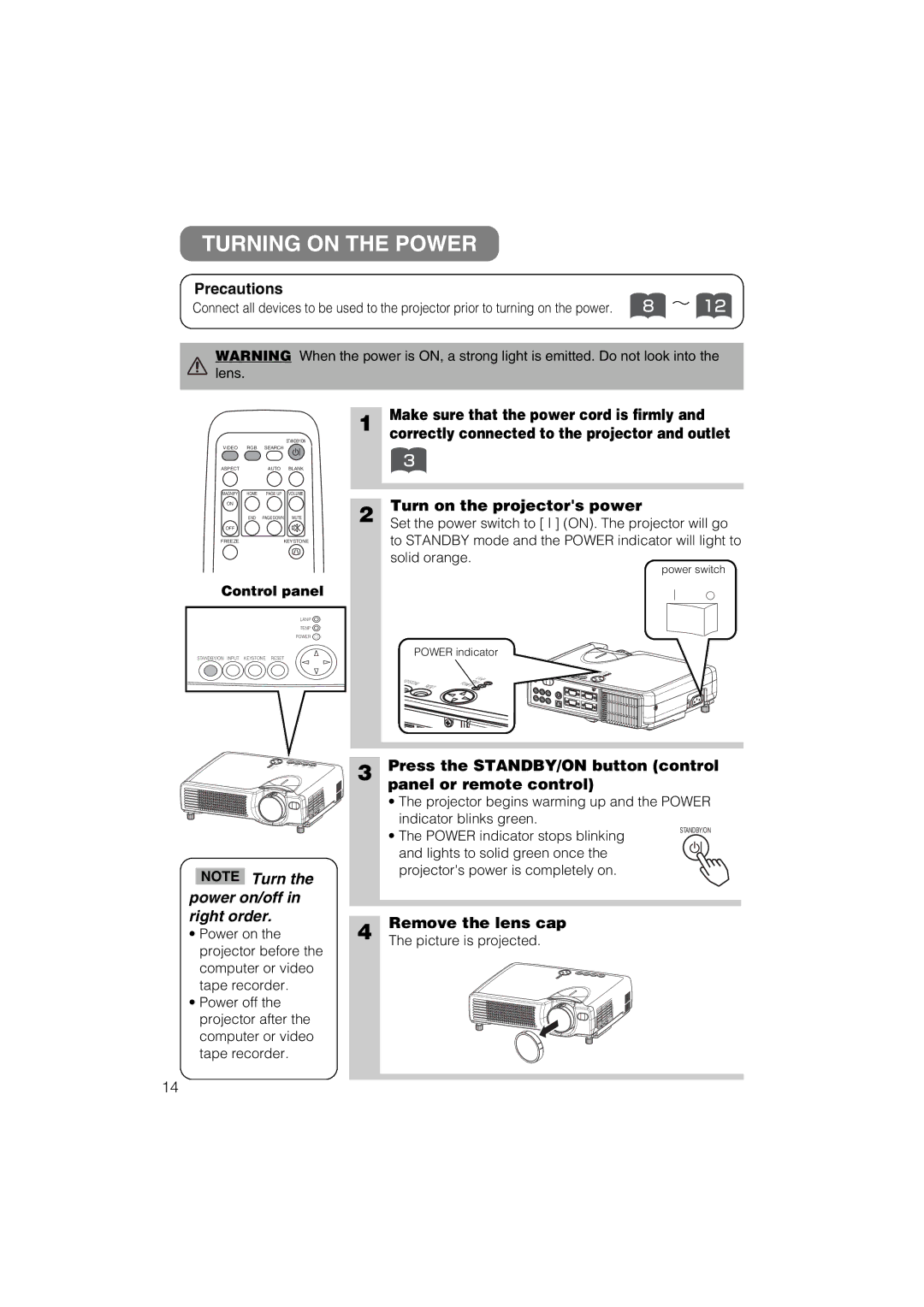 Hitachi CP-S317W, CP-X327W user manual Turning on the Power 