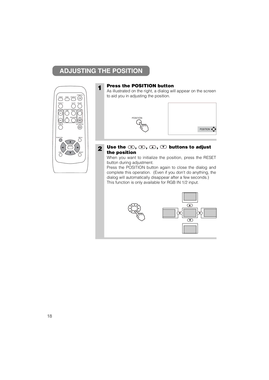 Hitachi CP-S317W, CP-X327W user manual Adjusting the Position, Press the Position button, Use Buttons to adjust Position 