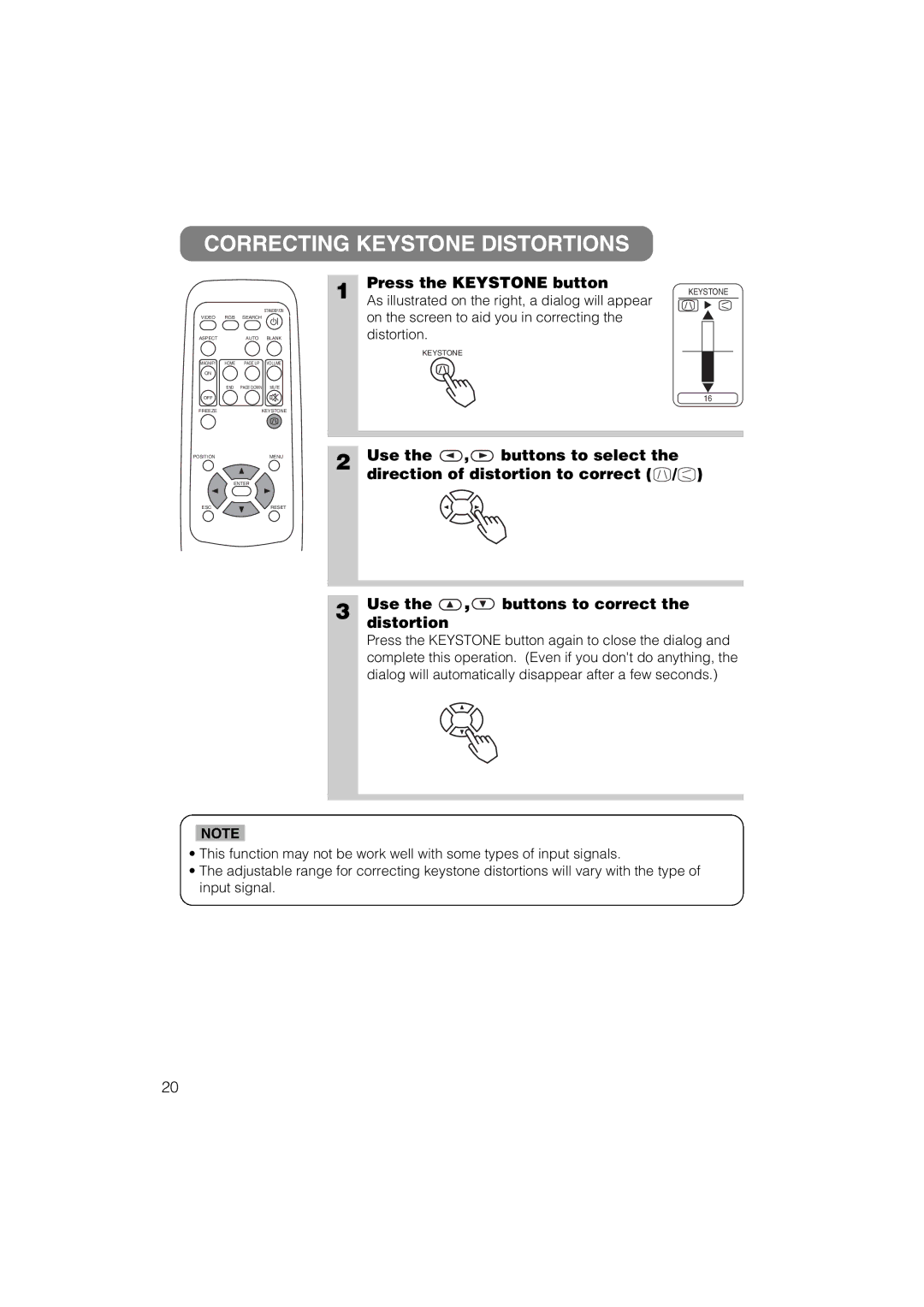 Hitachi CP-X327W, CP-S317W user manual Correcting Keystone Distortions, Press the Keystone button 