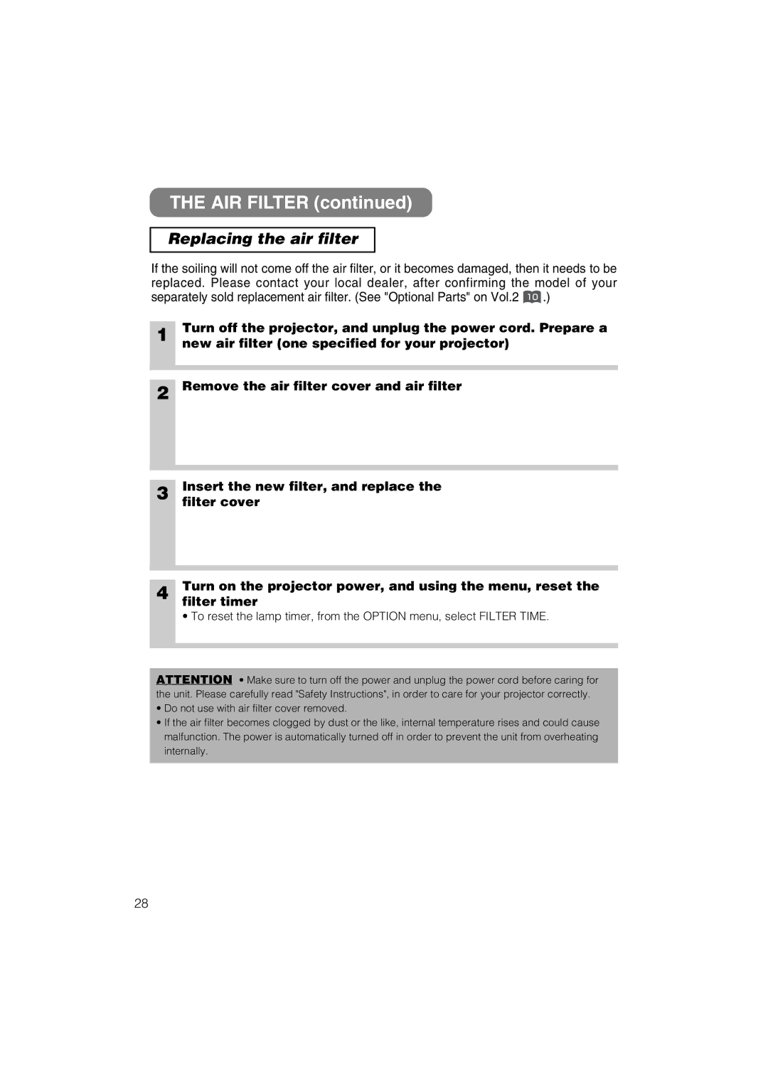 Hitachi CP-X327W, CP-S317W user manual Replacing the air filter 