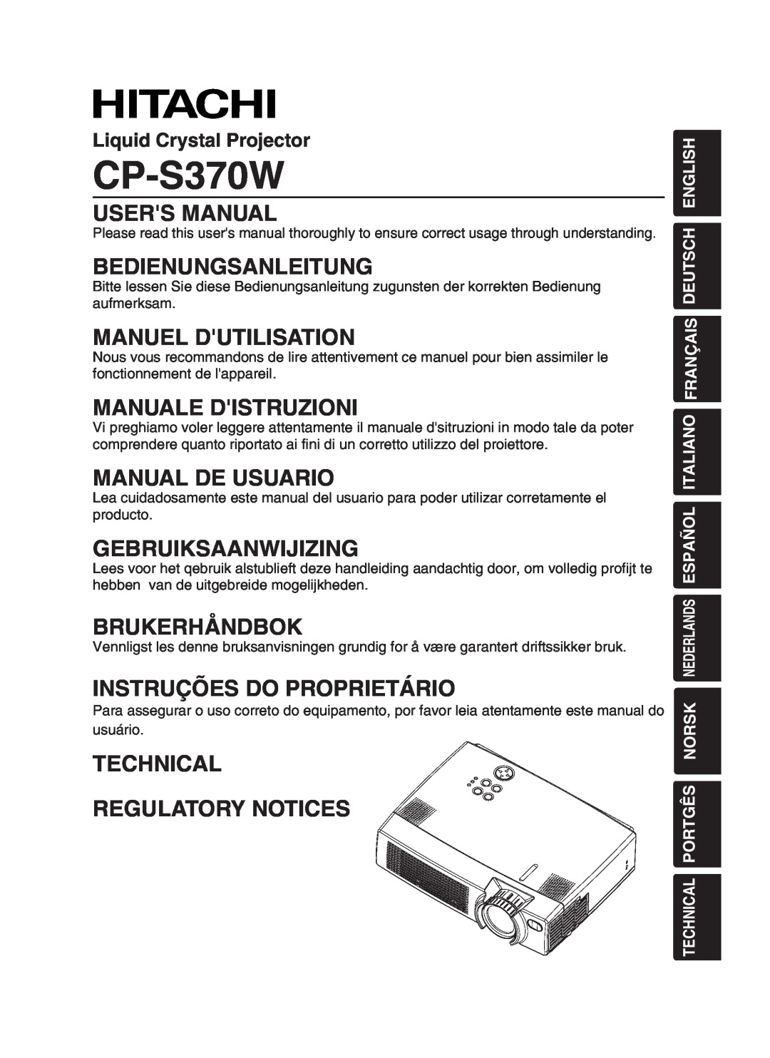 Hitachi CP-S370W user manual Bedienungsanleitung, Manuel Dutilisation, Manuale Distruzioni, Manual De Usuario 