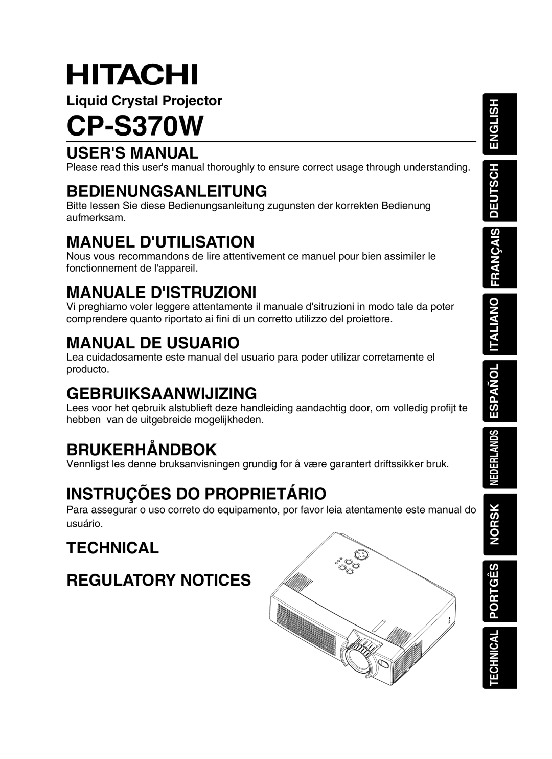 Hitachi CP-S370W user manual 