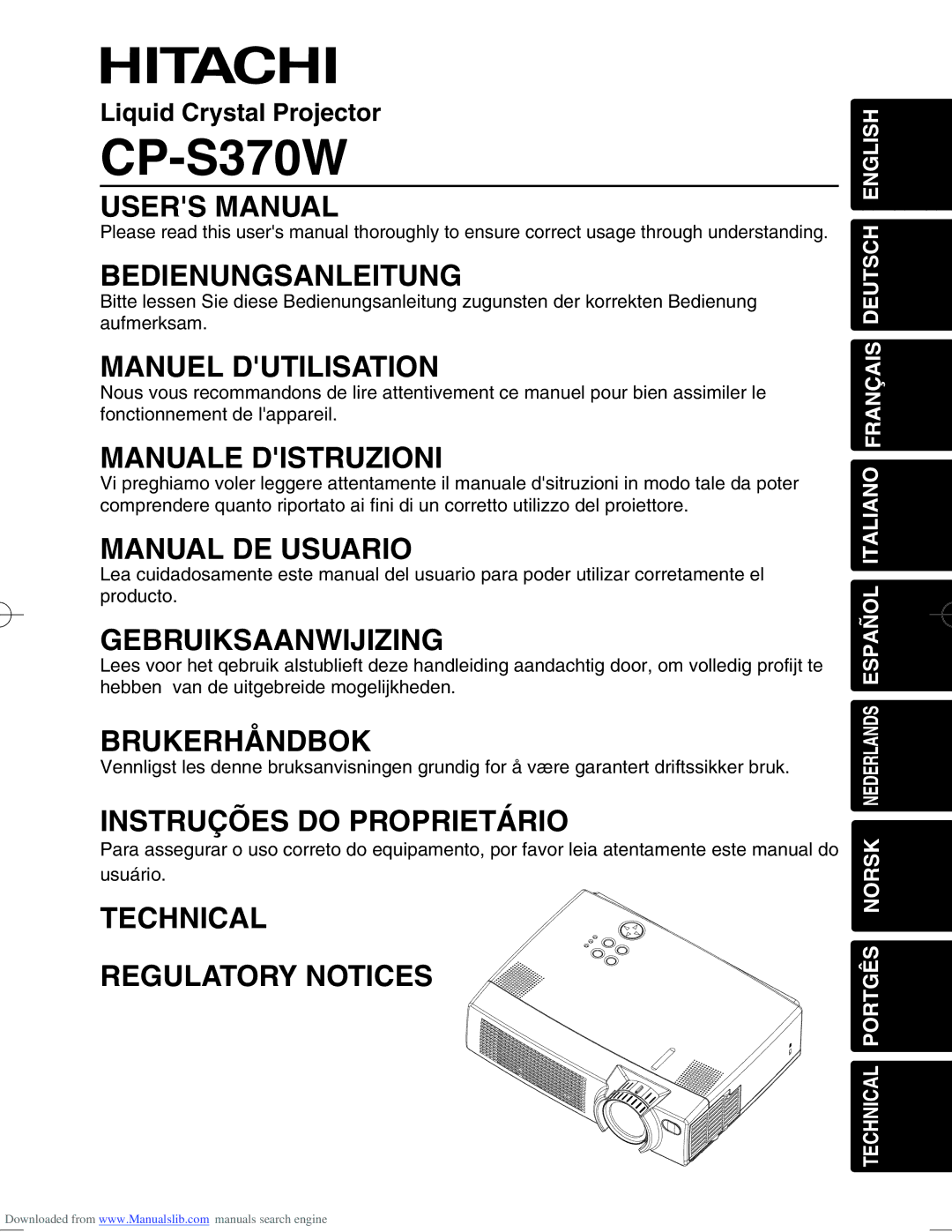 Hitachi CP-S370W user manual 