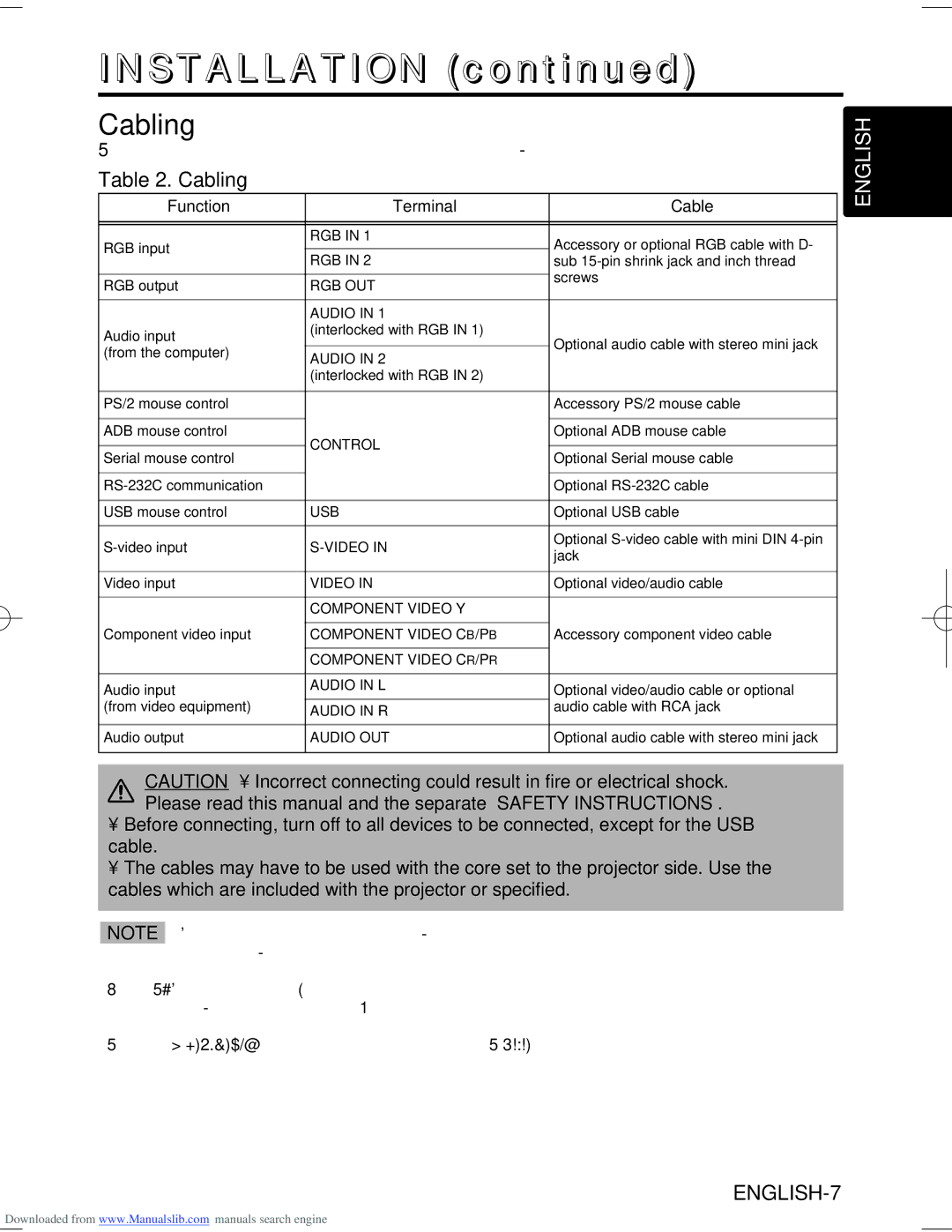 Hitachi CP-S370W user manual Installation, Cabling 