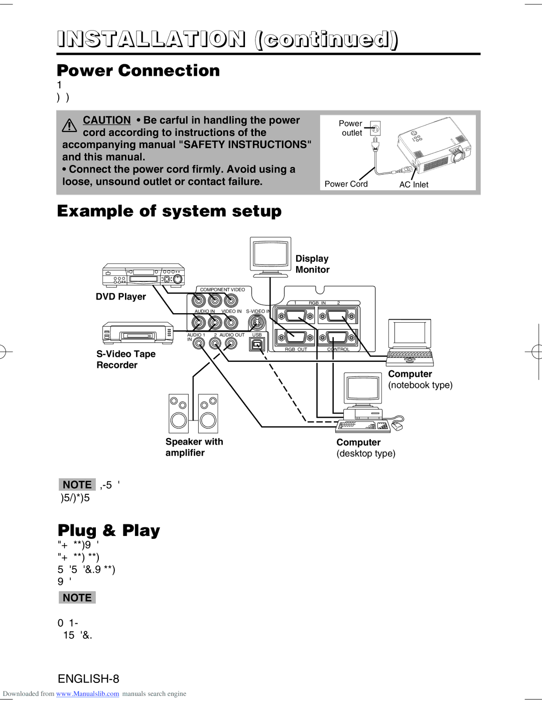 Hitachi CP-S370W user manual Power Connection, Example of system setup, Plug & Play 