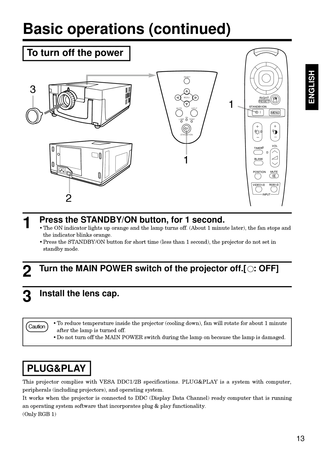 Hitachi CP-S830W/E specifications To turn off the power, Plug&Play 