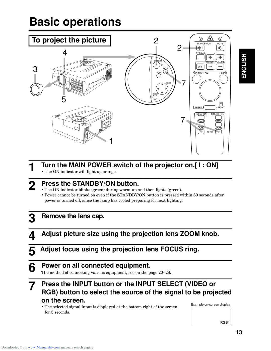 Hitachi CP-S845W specifications Basic operations, To project the picture, On indicator will light up orange 