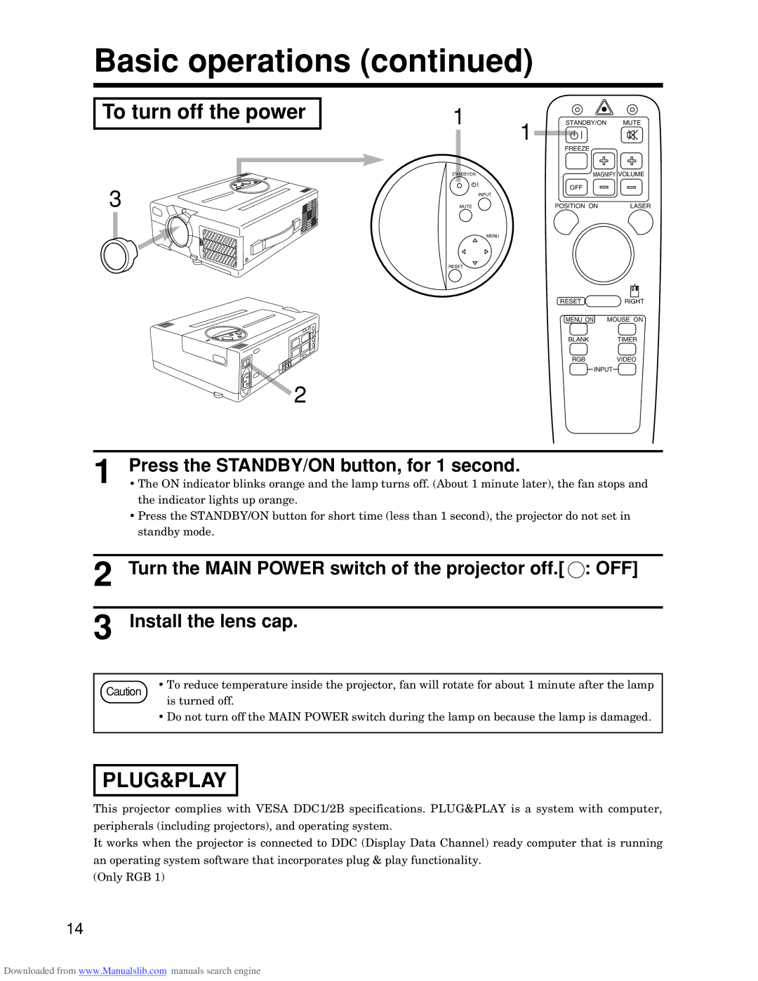 Hitachi CP-S845W specifications To turn off the power, Plug&Play, Indicator lights up orange, Standby mode, Is turned off 