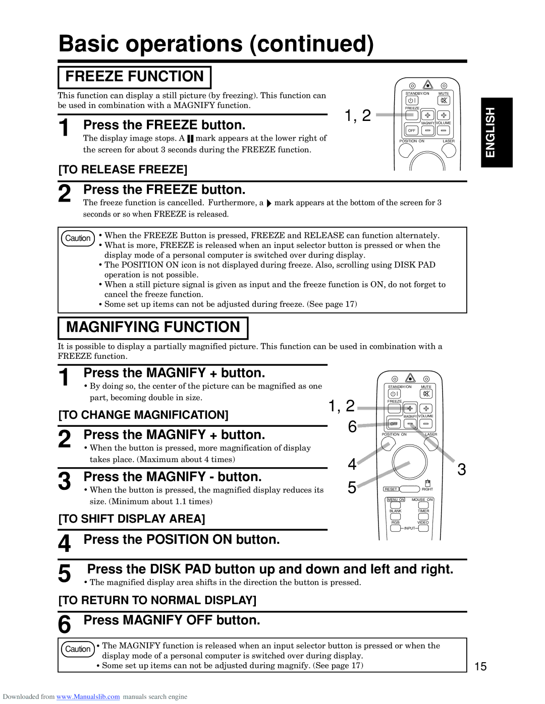 Hitachi CP-S845W specifications Freeze Function, Magnifying Function 