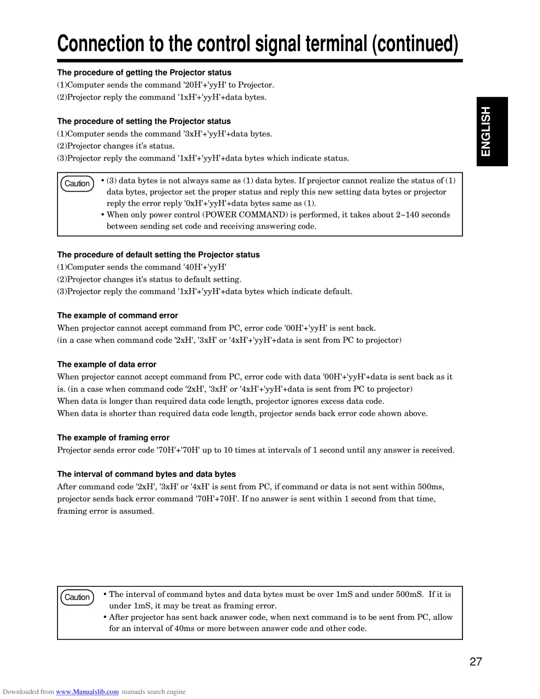 Hitachi CP-S845W specifications Procedure of getting the Projector status, Procedure of setting the Projector status 