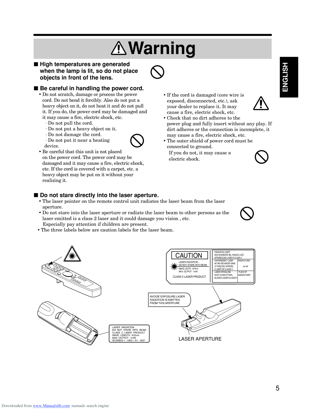 Hitachi CP-S845W specifications Do not stare directly into the laser aperture, LASER-STRAHLUNG Place 