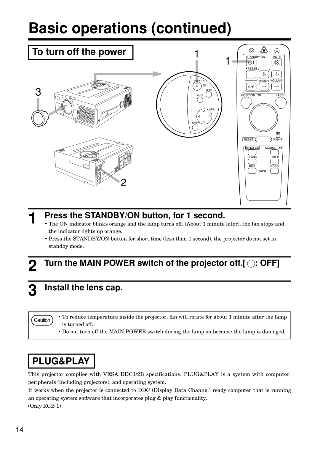 Hitachi CP-S845W specifications To turn off the power, Plug&Play, Indicator lights up orange, Standby mode, Is turned off 