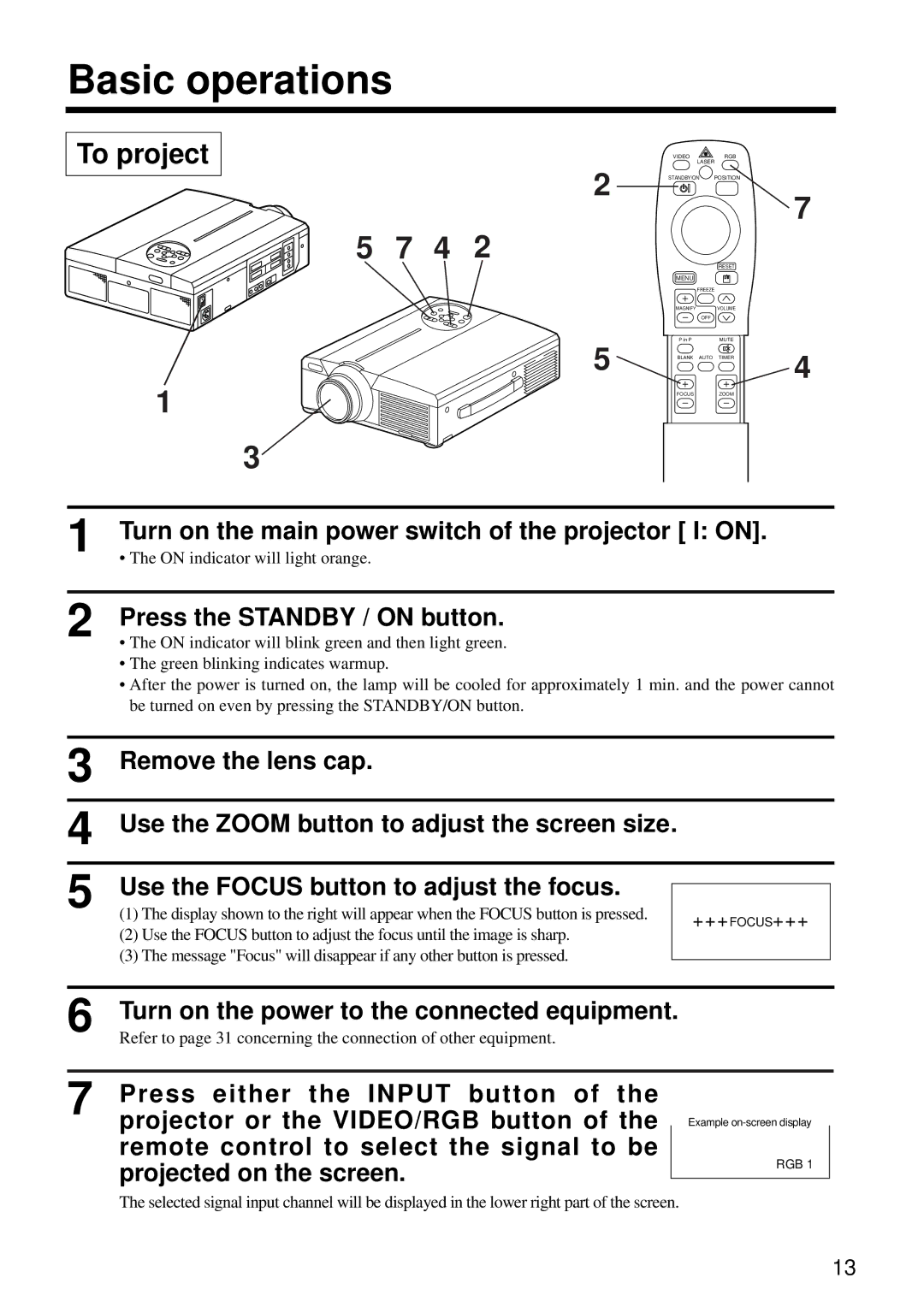 Hitachi CP-S860E user manual Basic operations, To project 