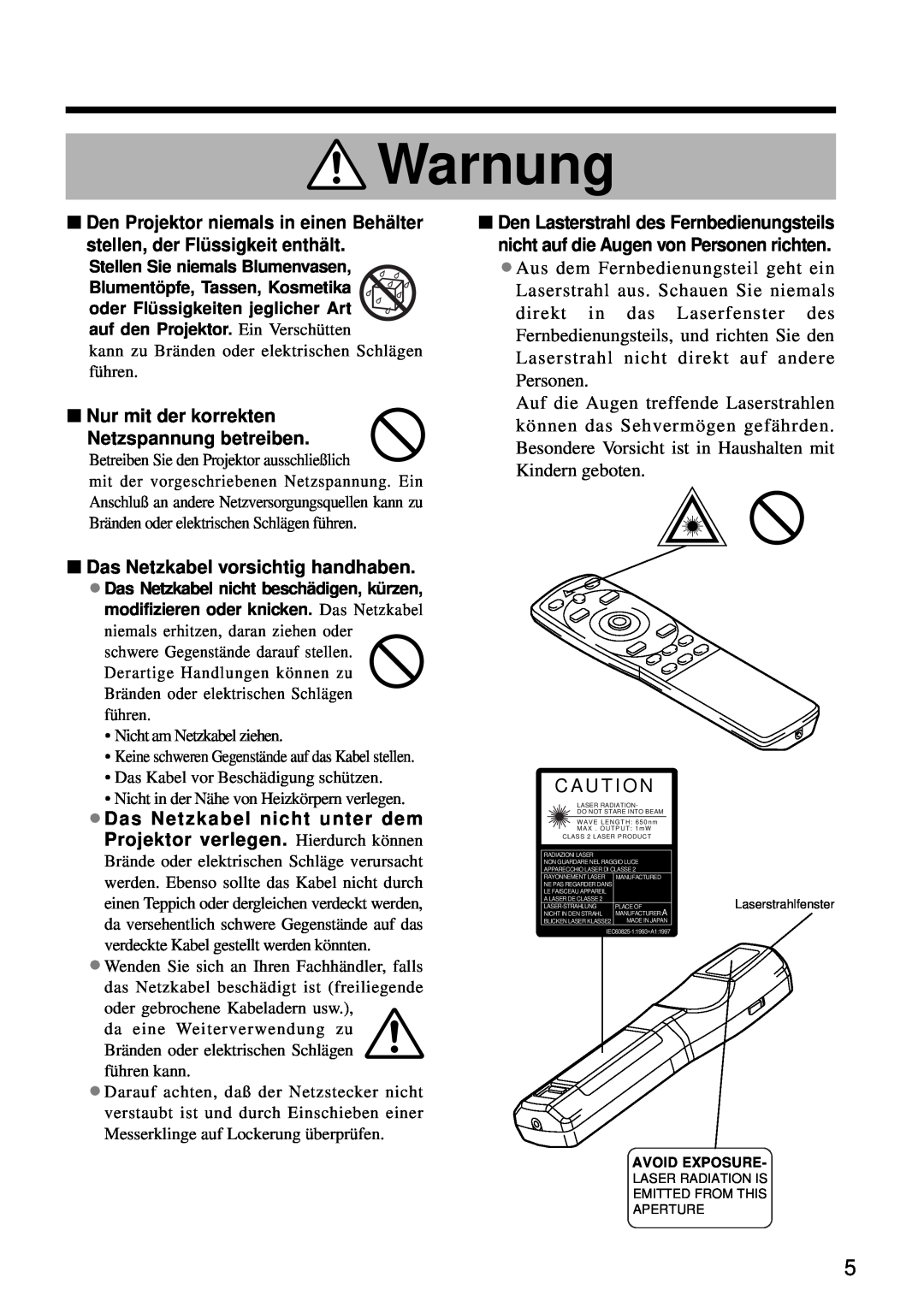 Hitachi CP-S860W user manual Nur mit der korrekten Netzspannung betreiben, Das Netzkabel vorsichtig handhaben, Warnung 