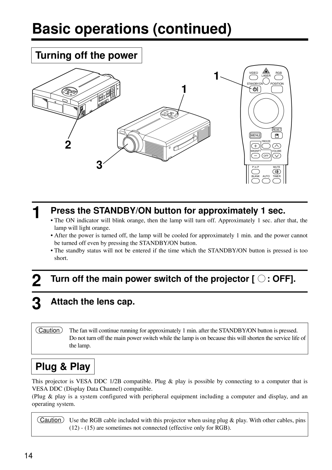 Hitachi CP-S860W user manual Turning off the power, Plug & Play, Press the STANDBY/ON button for approximately 1 sec 