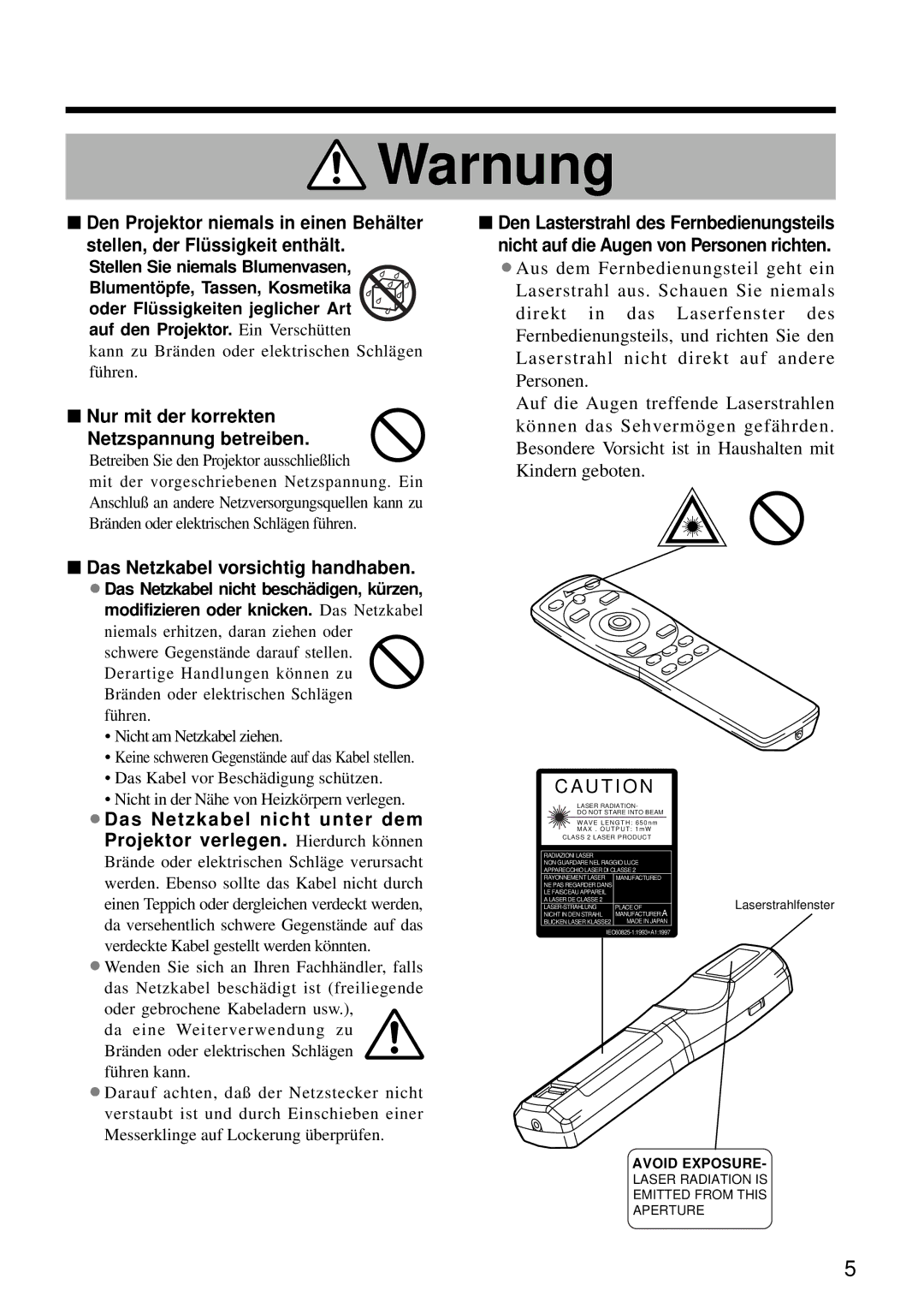 Hitachi CP-S860W user manual Nur mit der korrekten Netzspannung betreiben, Das Netzkabel vorsichtig handhaben 