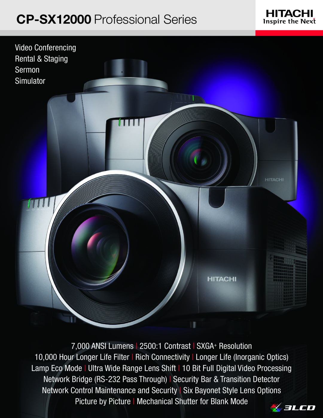 Hitachi manual CP-SX12000 Professional Series, Video Conferencing Rental & Staging Sermon Simulator 