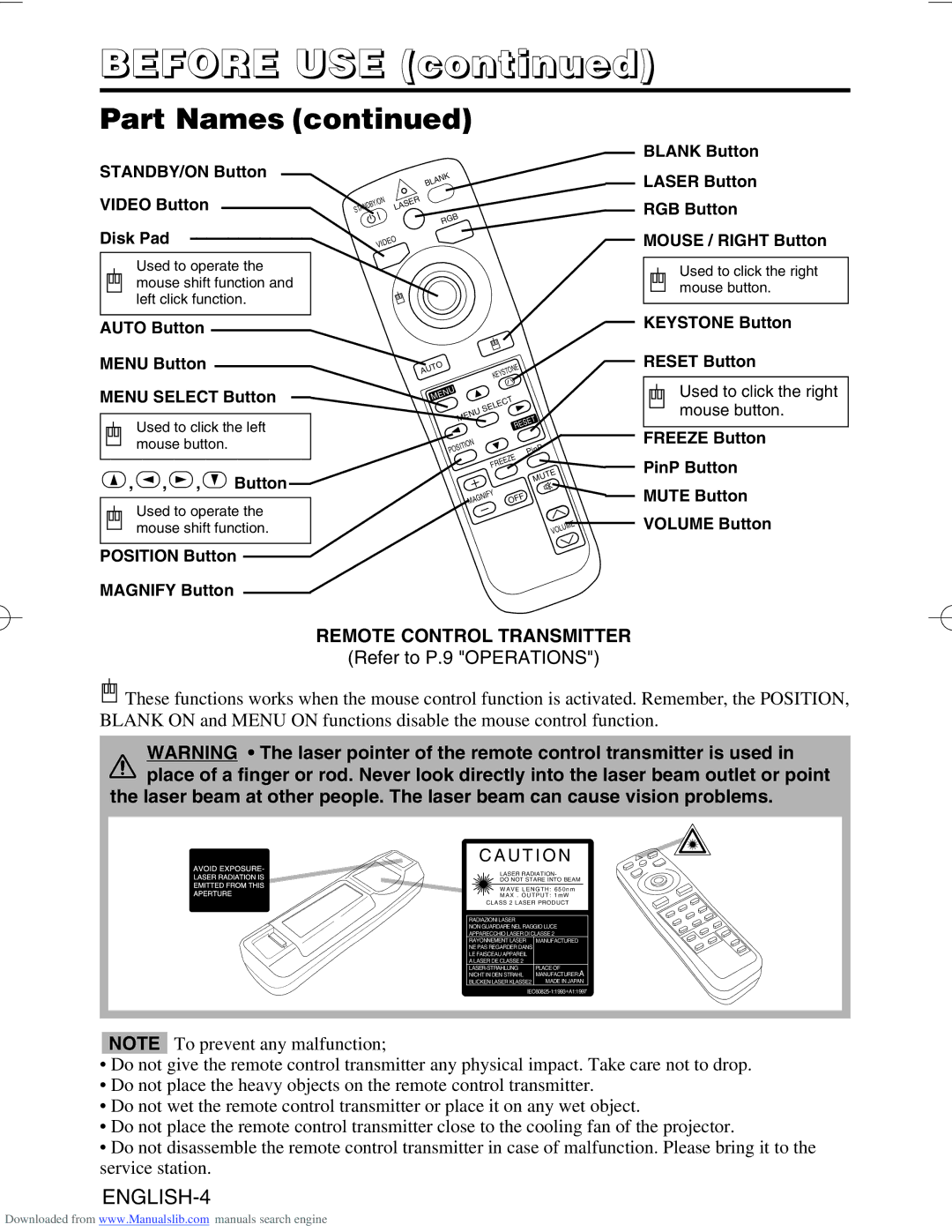 Hitachi CP-SX5500W manual ENGLISH-4 