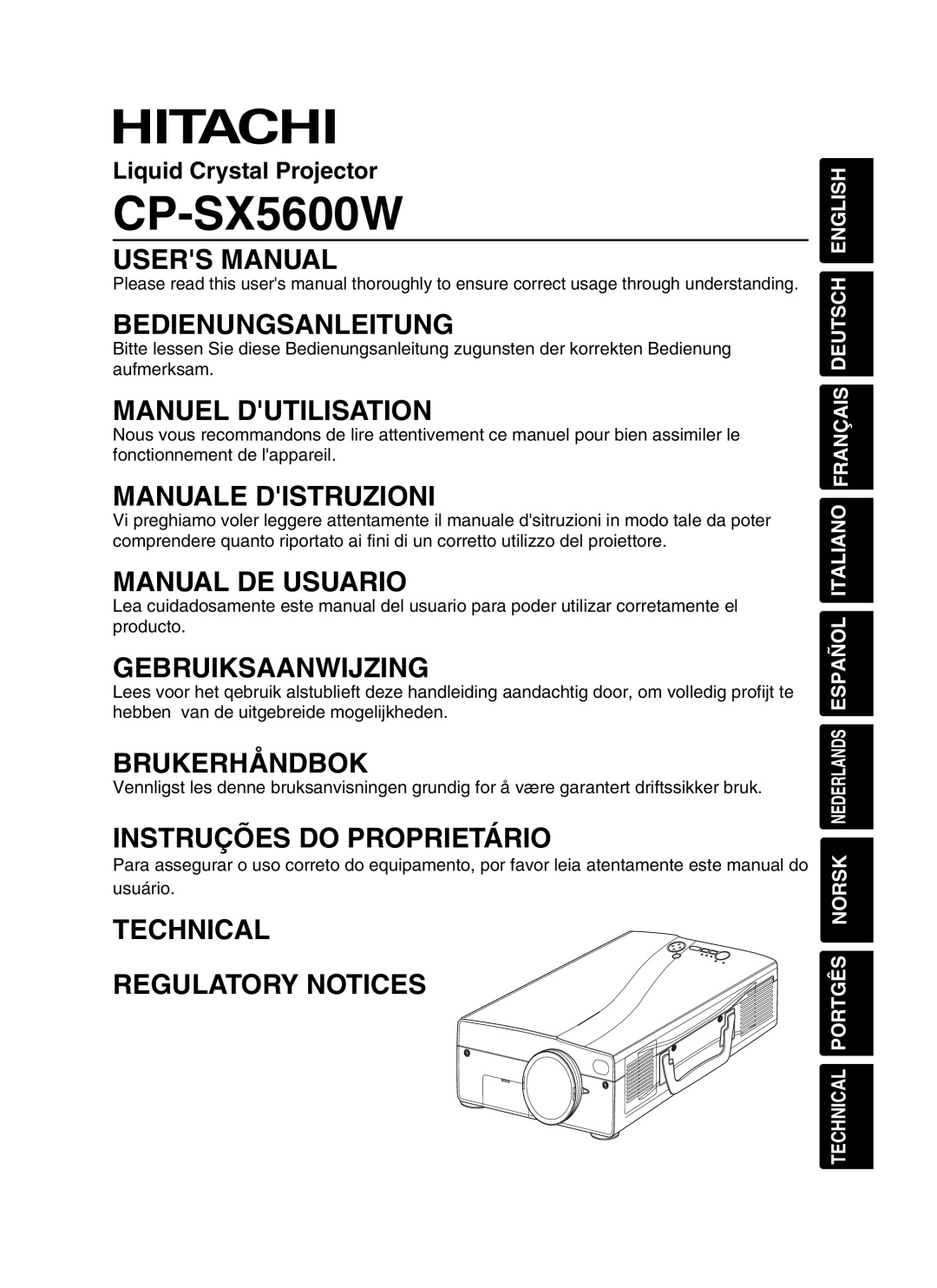 Hitachi CP-SX5600W user manual 